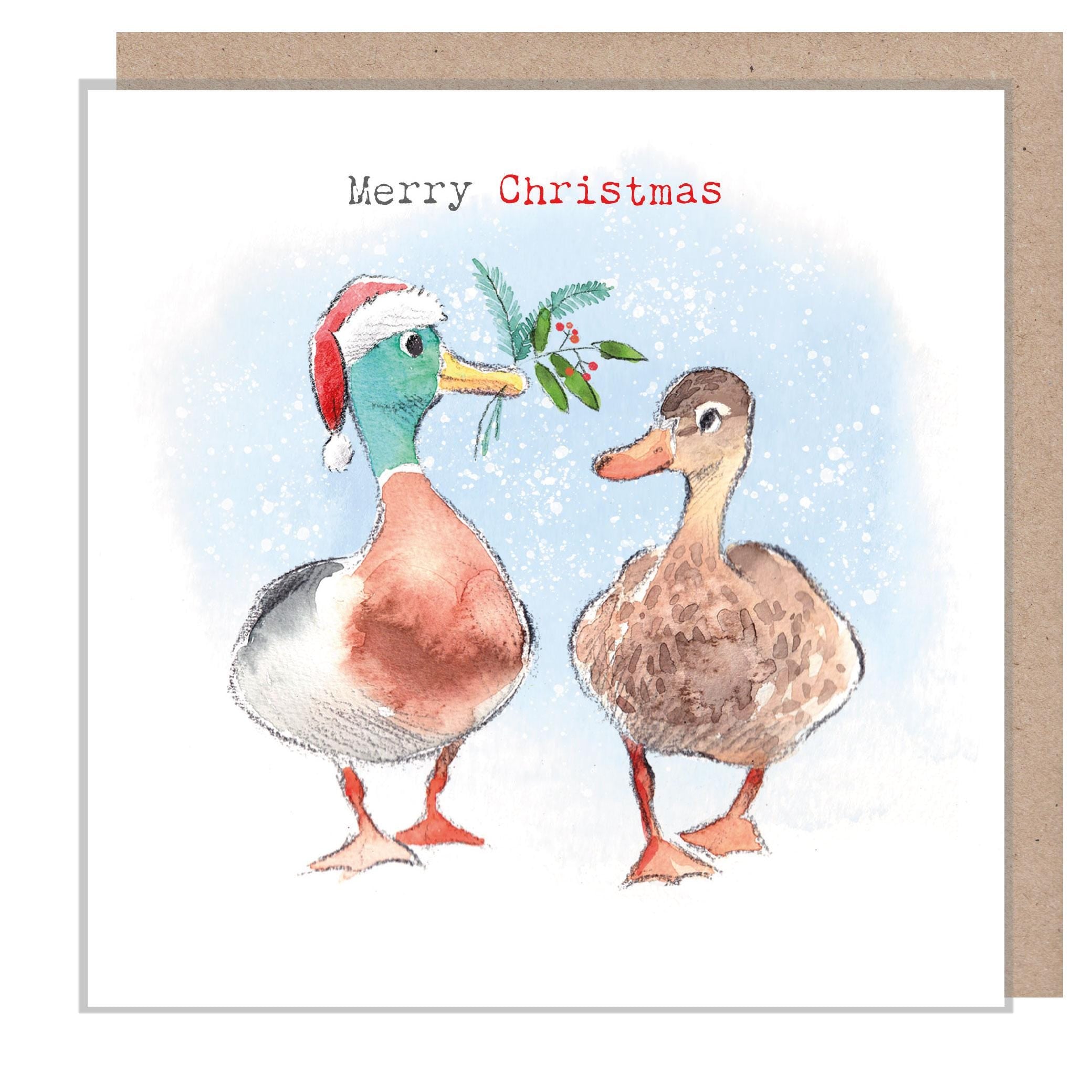 Quality Christmas Card- Merry Christmas - Mallards Illustration - 'Down by the river' range - Made in UK -  RIVX04