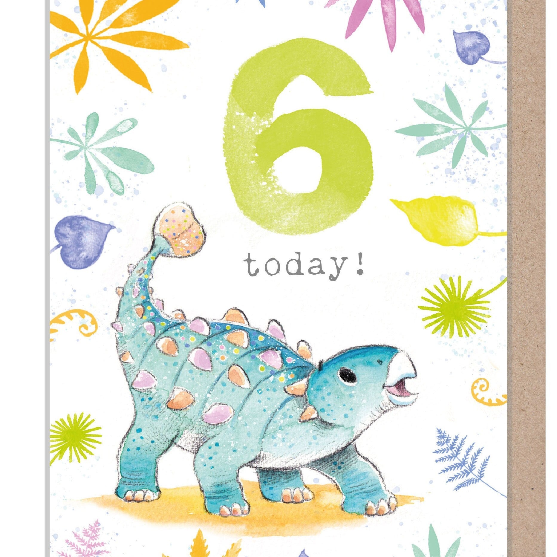 Kids Birthday Card - Age 6 - 'Totally Roarsome' range - Cute Dinosaur illustration - Ankylosaurus - TR06