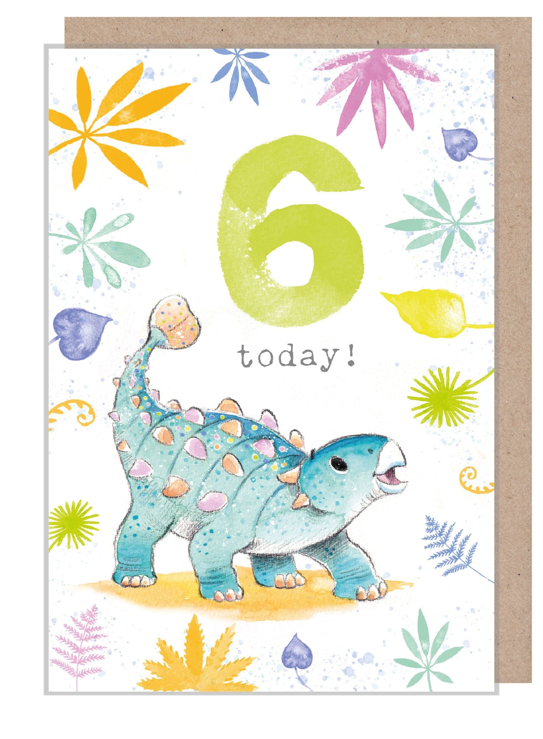 Kids Birthday Card - Age 6 - 'Totally Roarsome' range - Cute Dinosaur illustration - Ankylosaurus - TR06