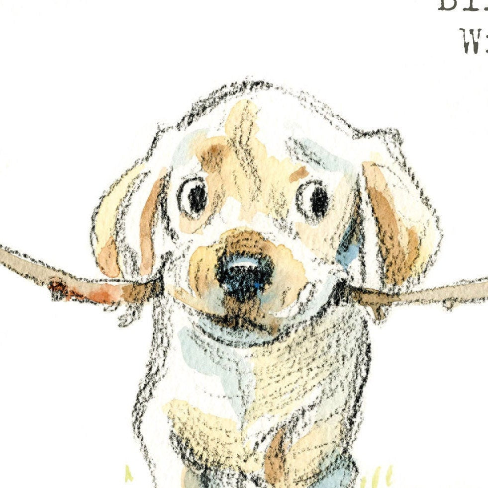 Dog Birthday Card - Quality Greeting Card - Charming illustration - 'Absolutely barking' range -  Labrador puppy - Made in UK -  ABE03