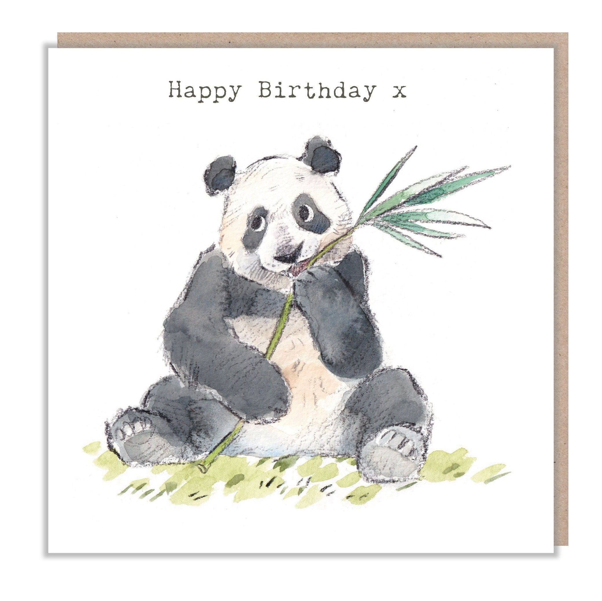 Panda Birthday Card - Charming illustration - Panda eating bamboo - 'Wonderfully Wild'  range - Made in UK -  WWE05