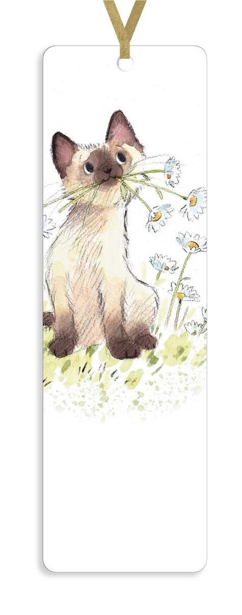 Bookmark with Ribbon - Cat with Daisies Illustration BM08