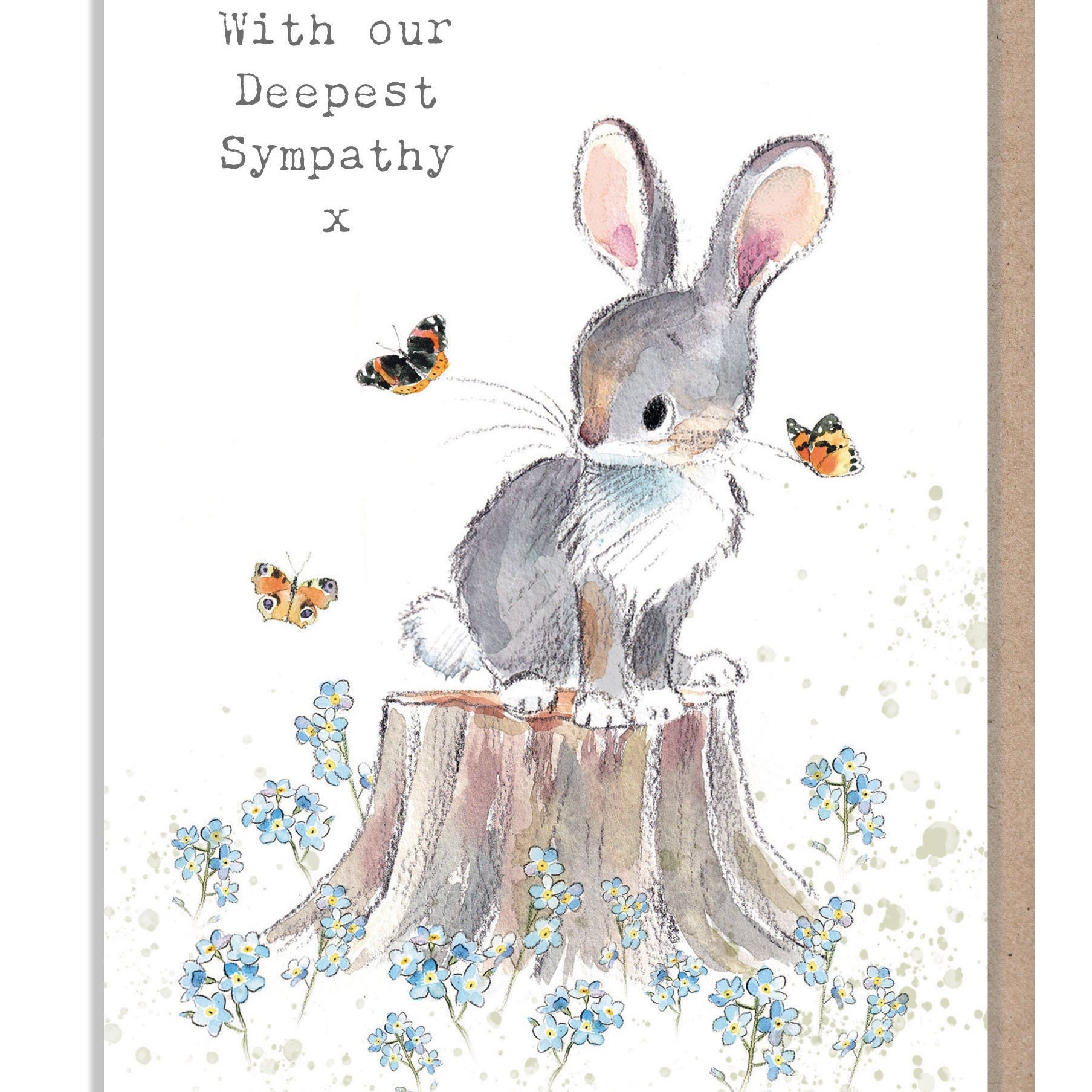Sympathy card-  Rabbit with butterflies Illustration - BWE032