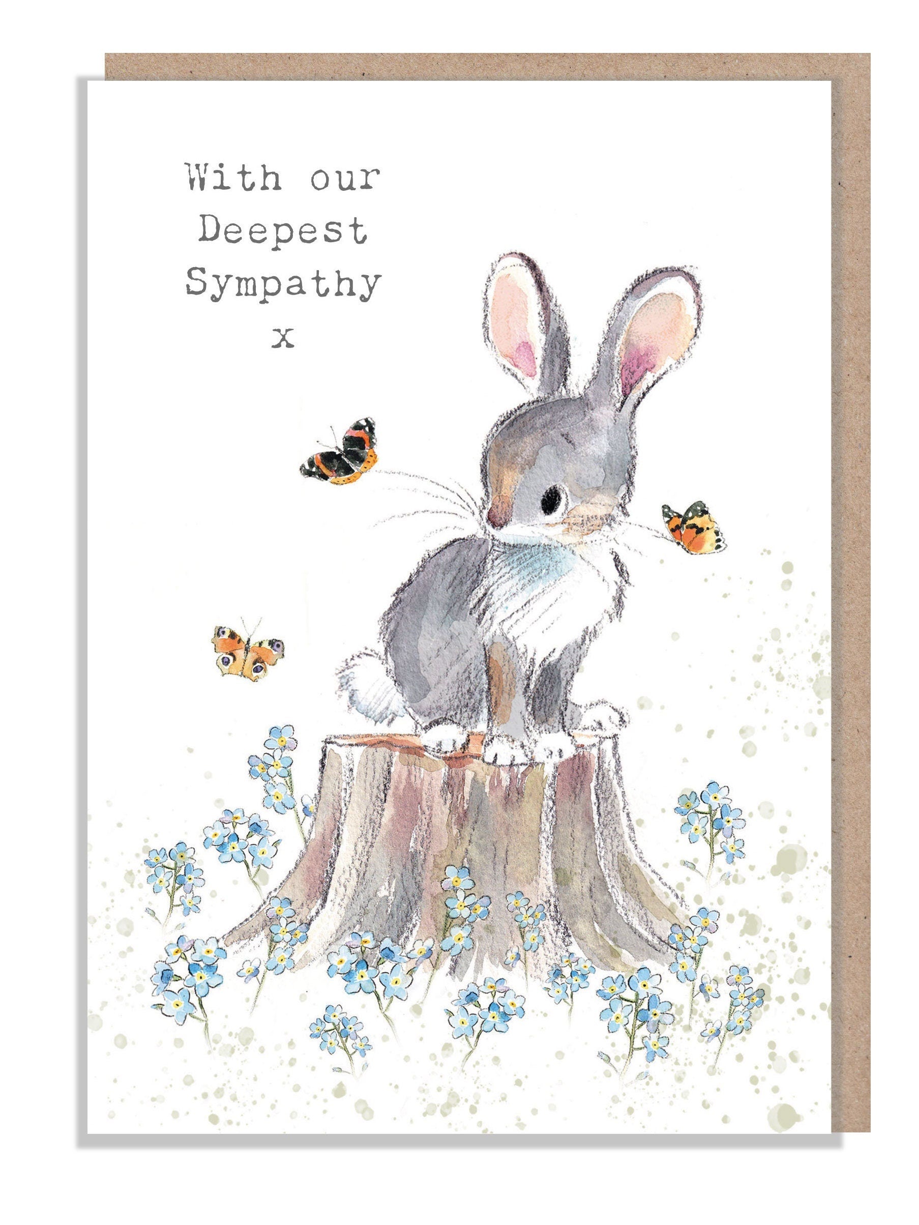 Sympathy card-  Rabbit with butterflies Illustration - BWE032