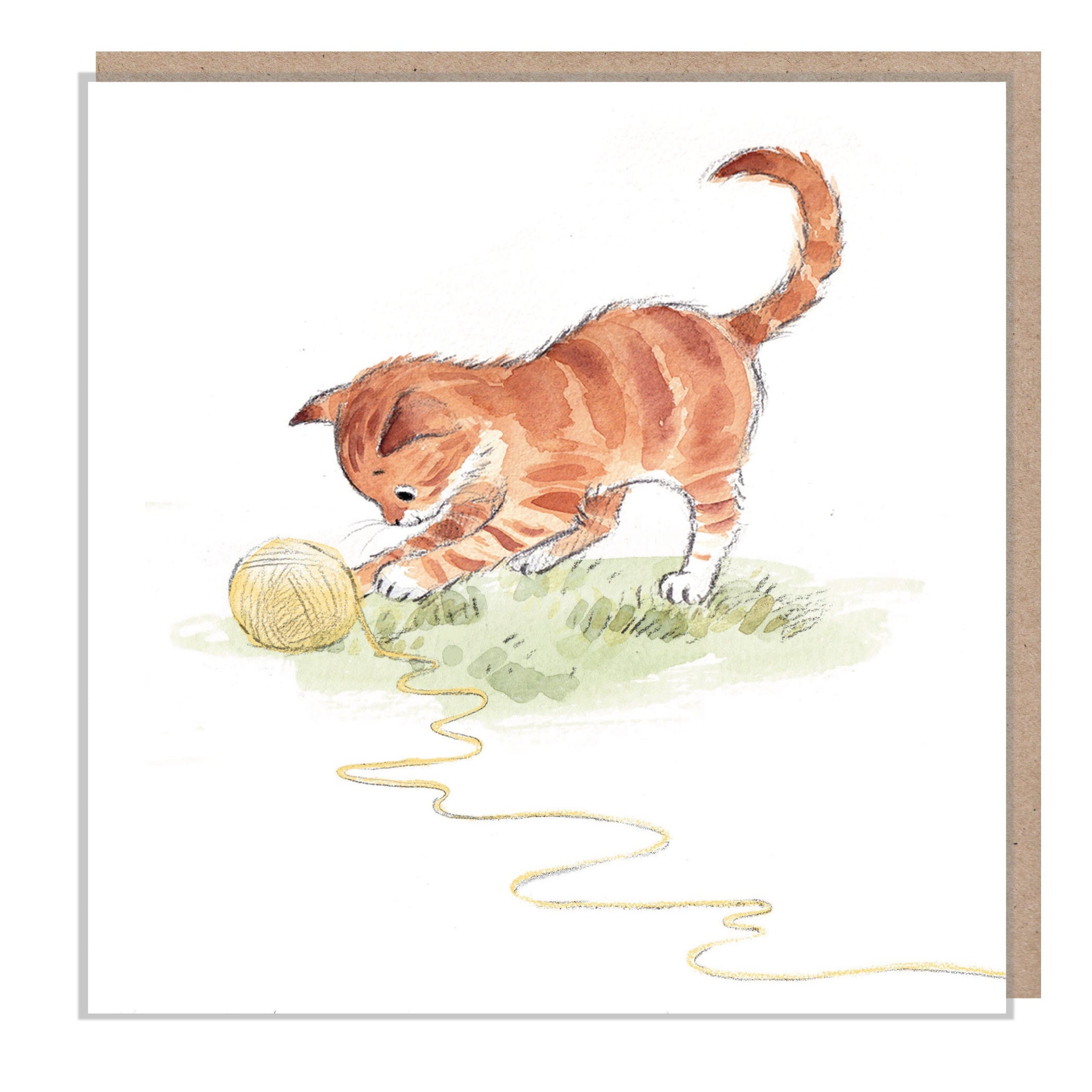 Cat Card - Quality Blank Greeting Card - Charming illustration - 'Pawsitively Purrect' range - Cat with wool - Made in UK - EPP010