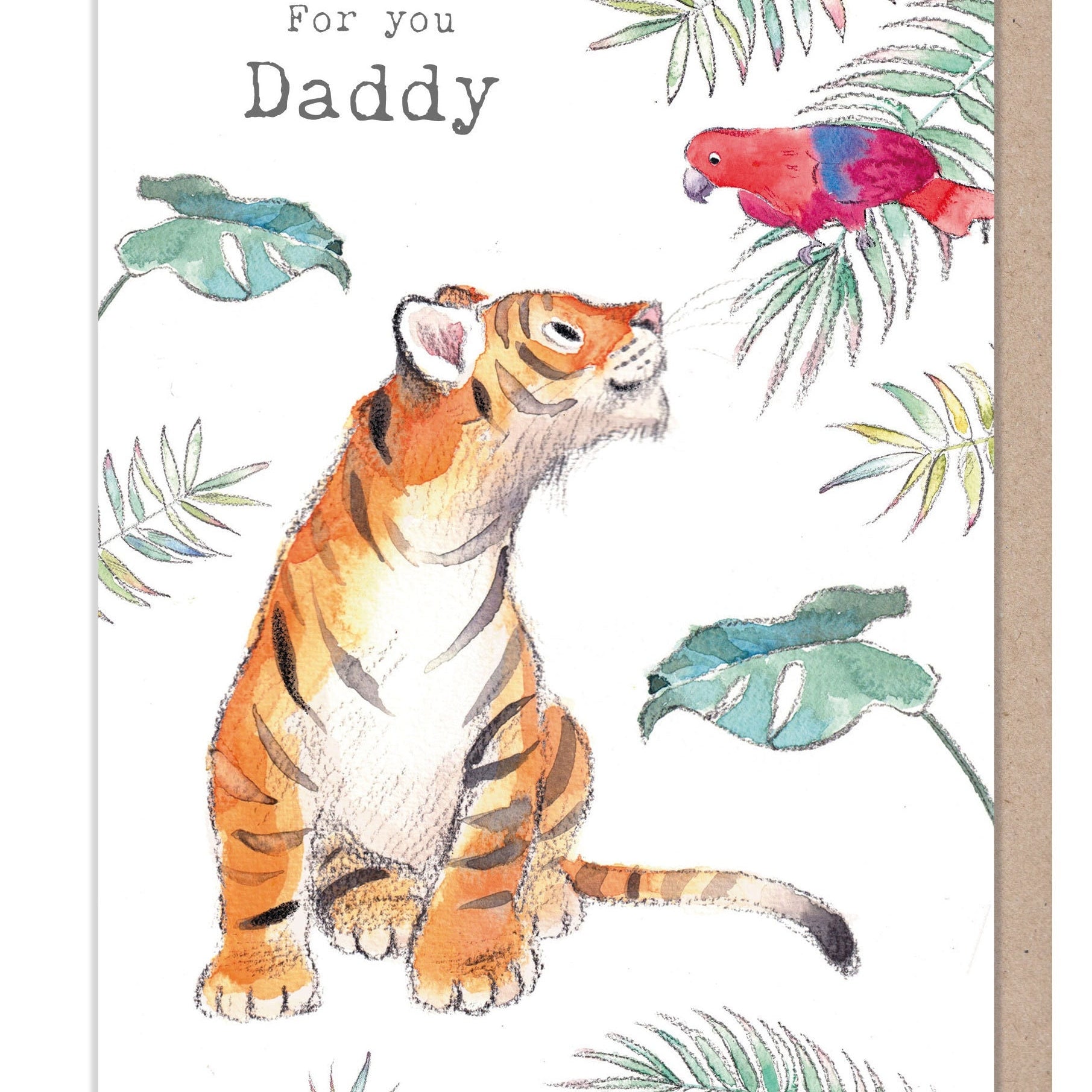 Daddy Card - Charming illustration - Tiger and Parrot - 'Wonderfully Wild'  range - Made in UK -  WWE026