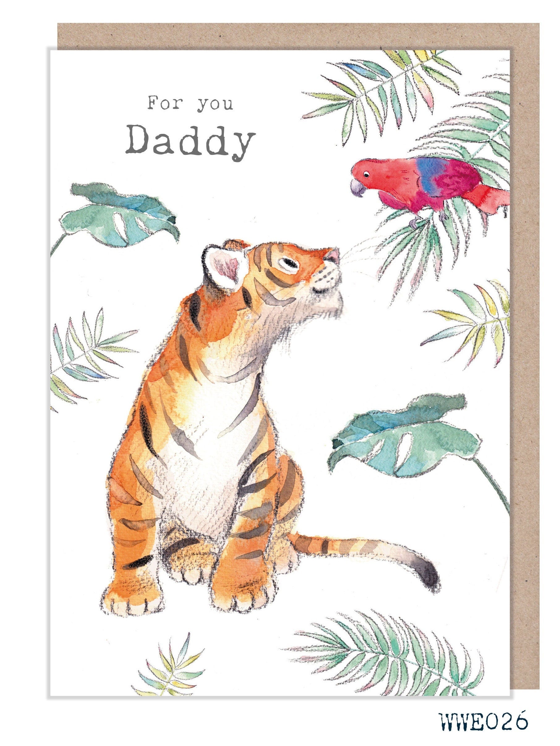 Daddy Card - Charming illustration - Tiger and Parrot - 'Wonderfully Wild'  range - Made in UK -  WWE026