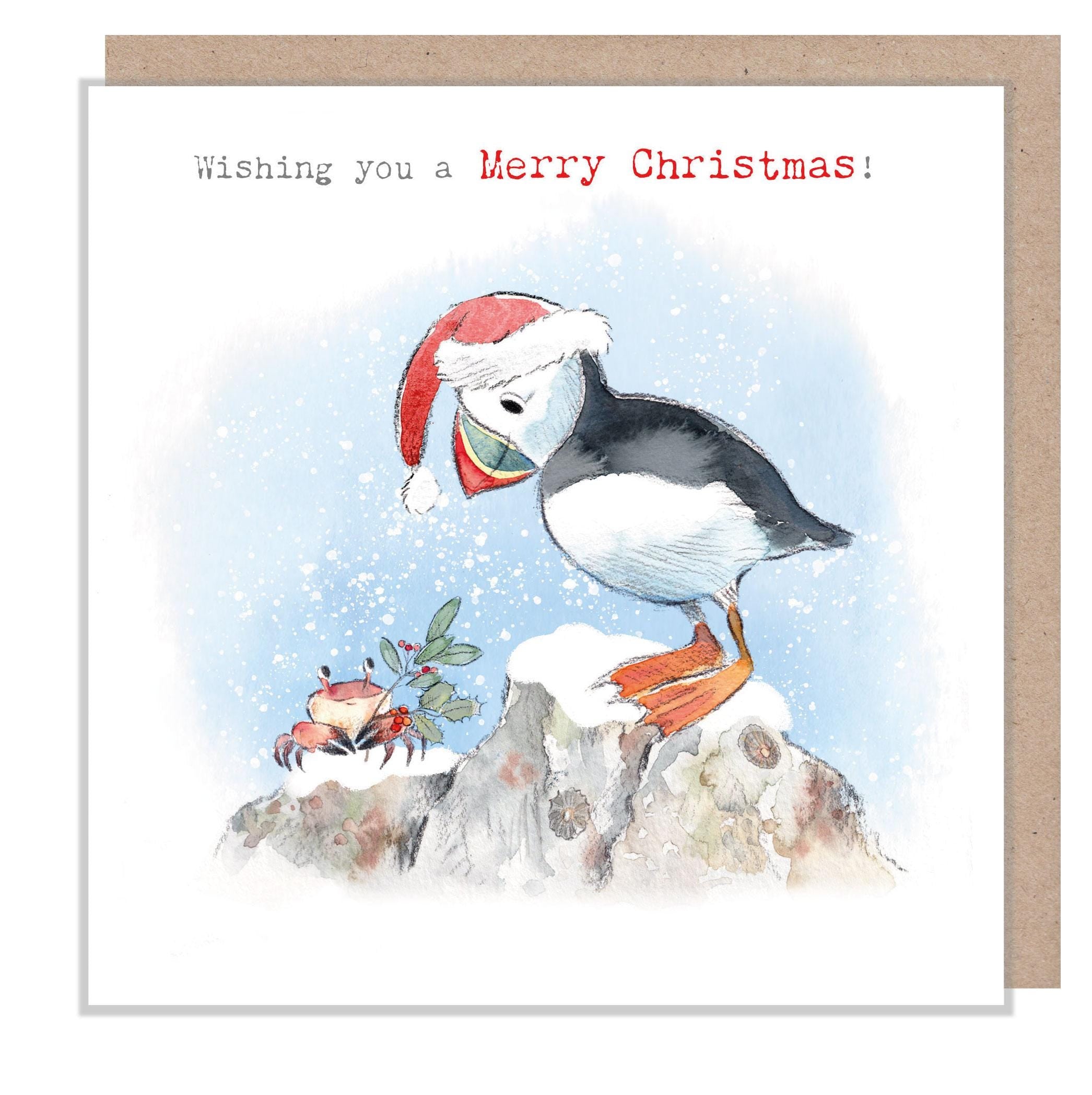 Puffin Christmas Card: 'By the Seashore' Illustration