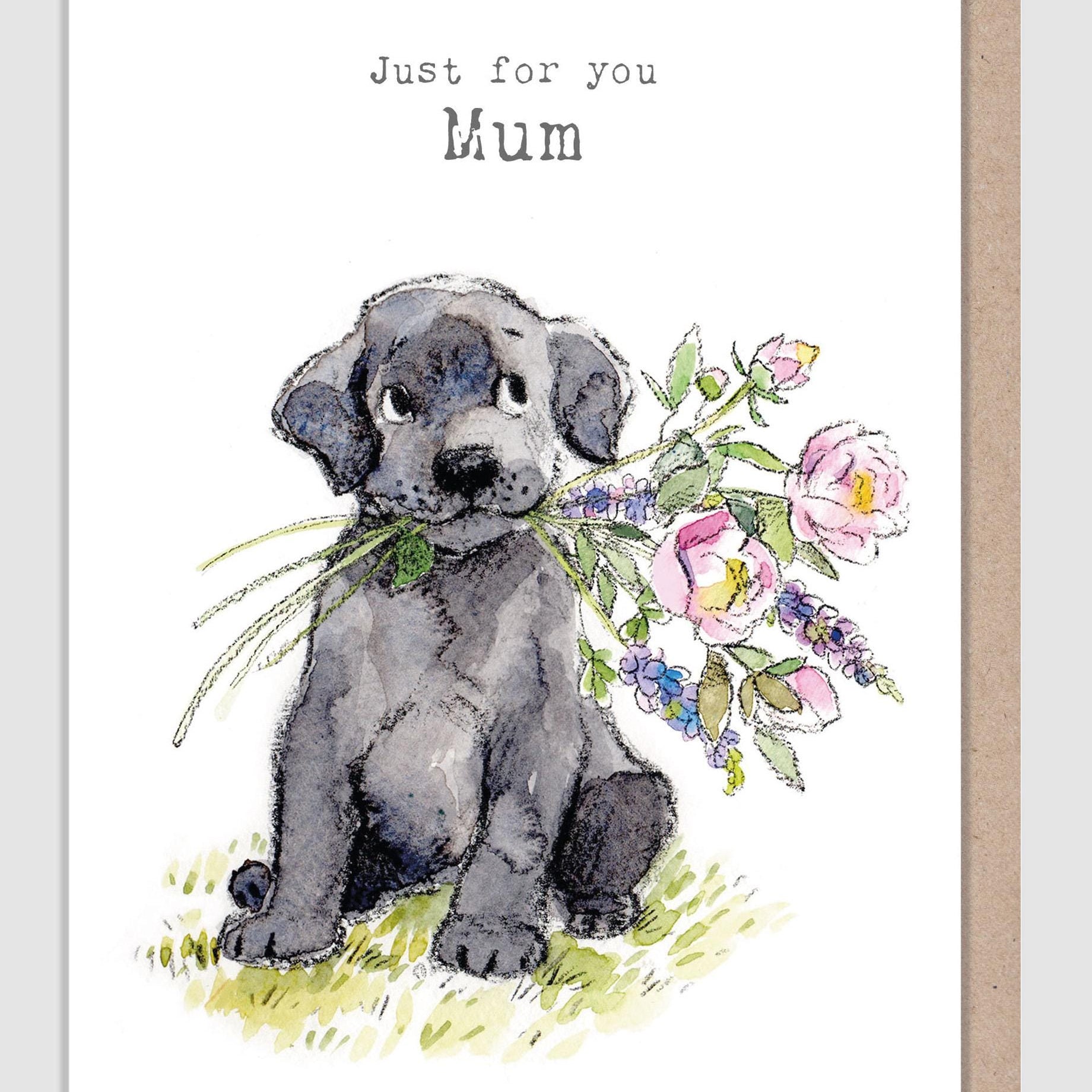 Mum Card  - Quality Greeting Card - Charming illustration - 'Absolutely barking' range - Cute Black Labrador  - Made in UK - ABE096