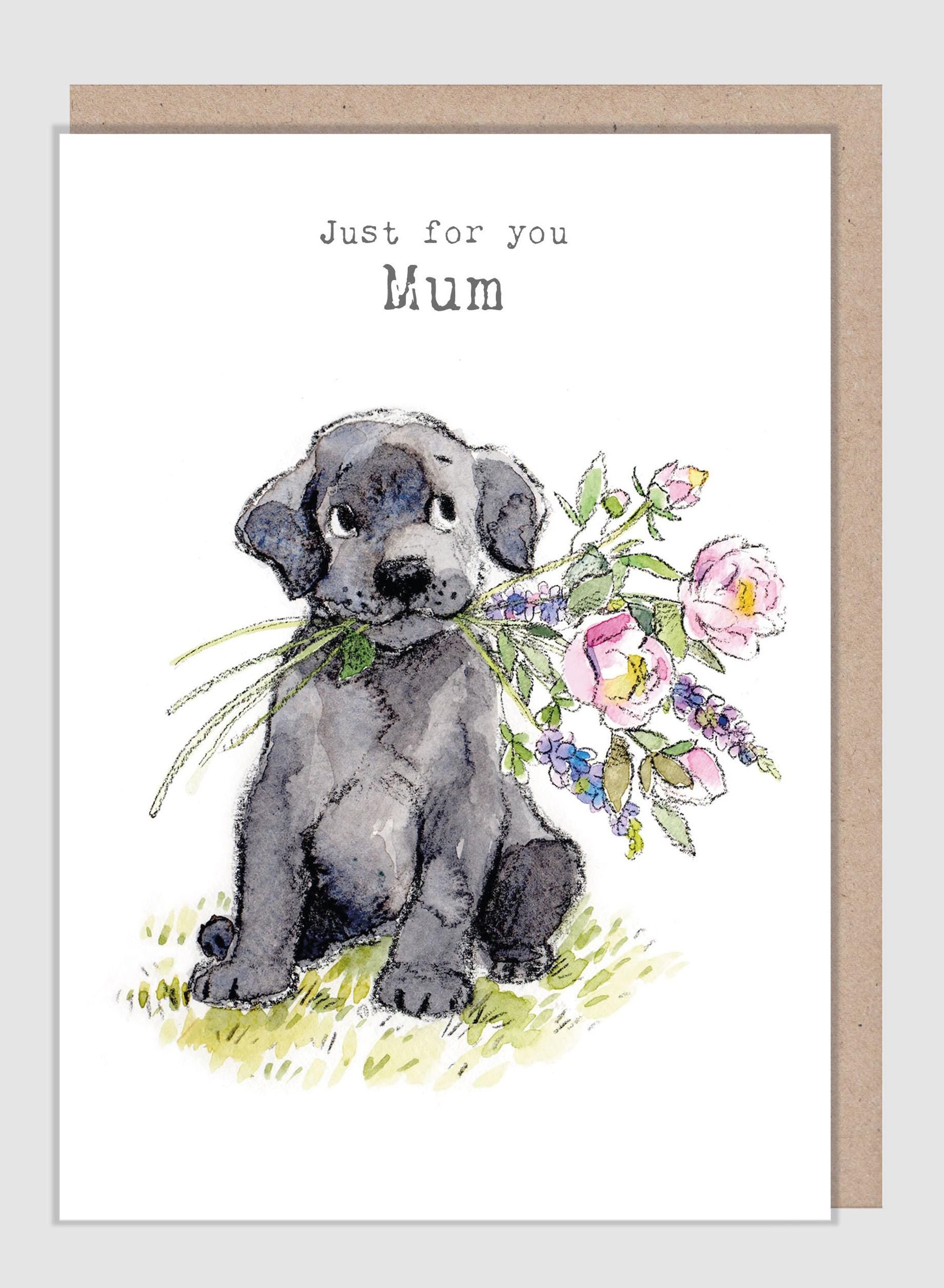 Mum Card  - Quality Greeting Card - Charming illustration - 'Absolutely barking' range - Cute Black Labrador  - Made in UK - ABE096
