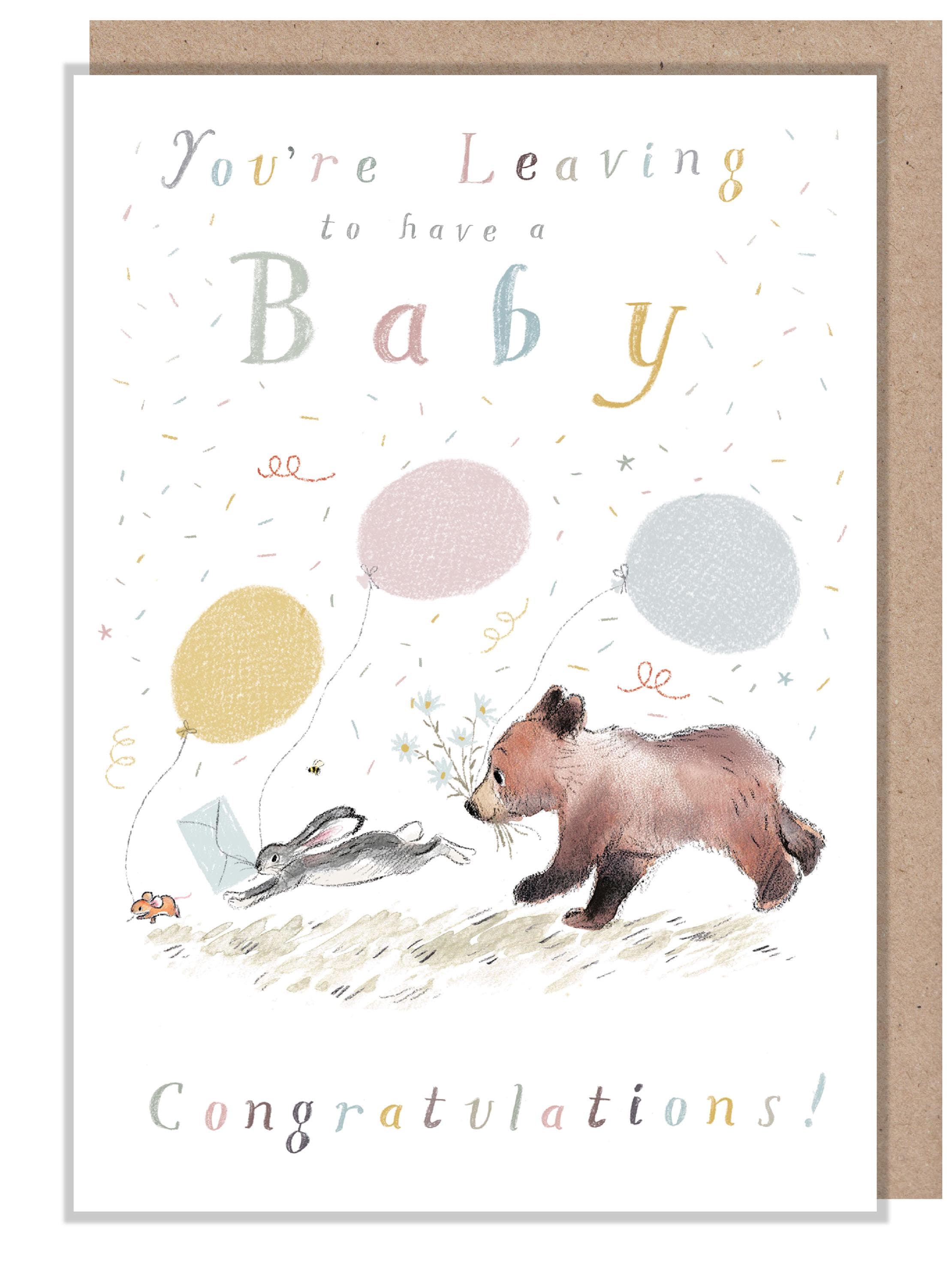Giant Greeting Card! - Extra Large Card A4 - 210 x 297 mm - Leaving to have a baby  - Bear, Hare, Mouse - XL07