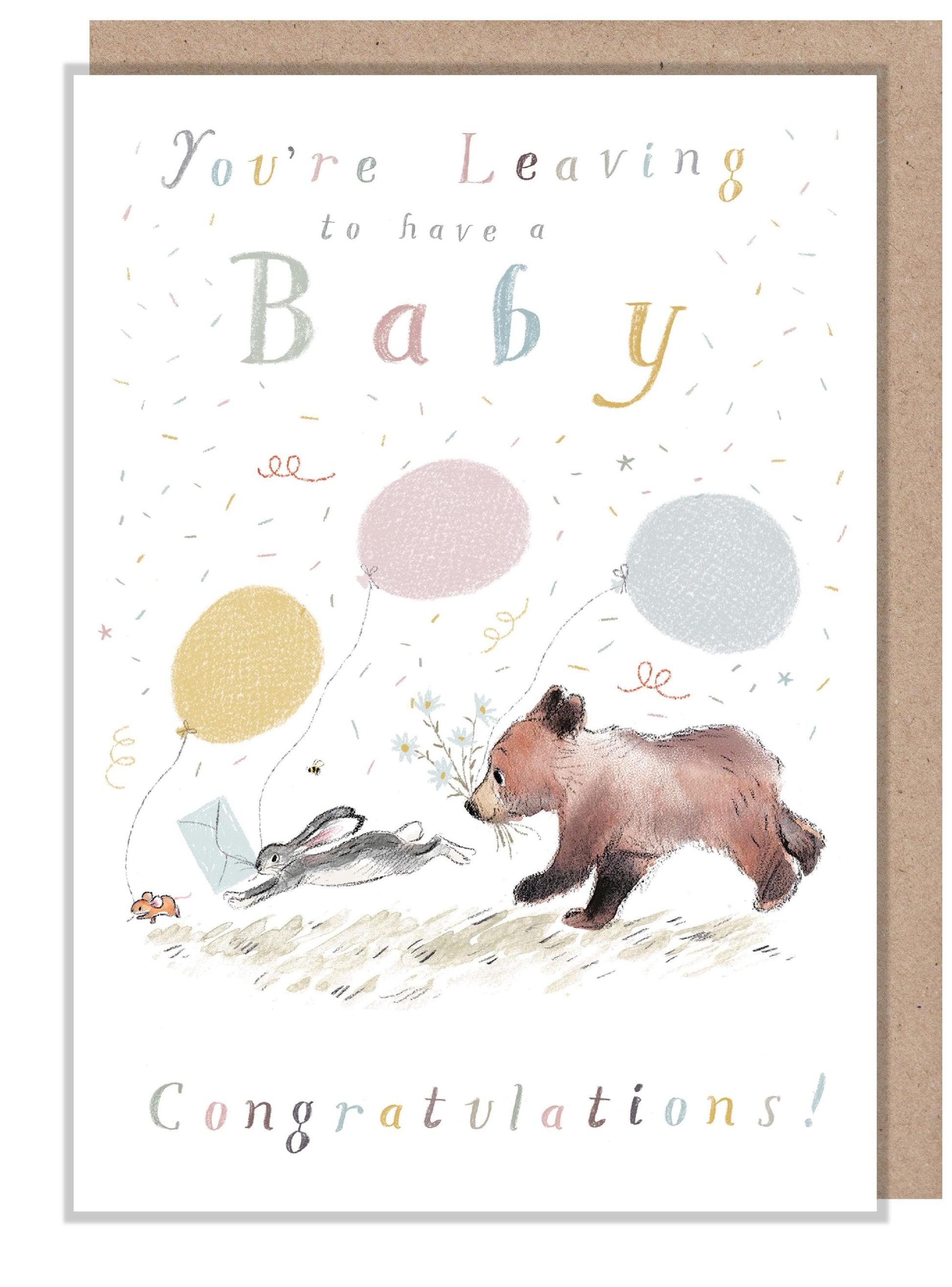 Giant Greeting Card! - Extra Large Card A4 - 210 x 297 mm - Leaving to have a baby  - Bear, Hare, Mouse - XL07