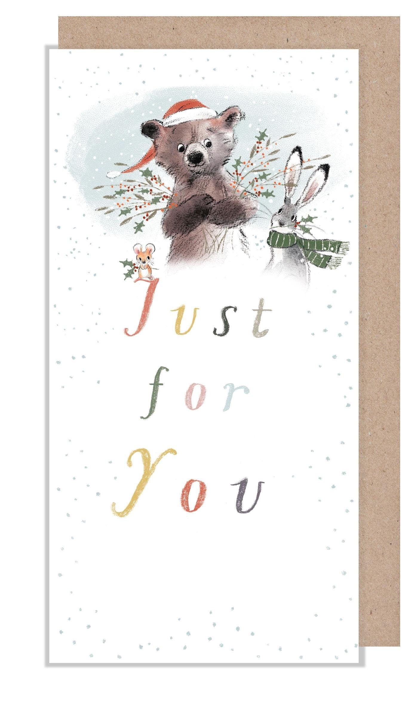 Money Wallet/Christmas Card - Quality Greeting Card to put money or Gift voucher inside - Just for you - Bear Hare & Mouse - XMW02