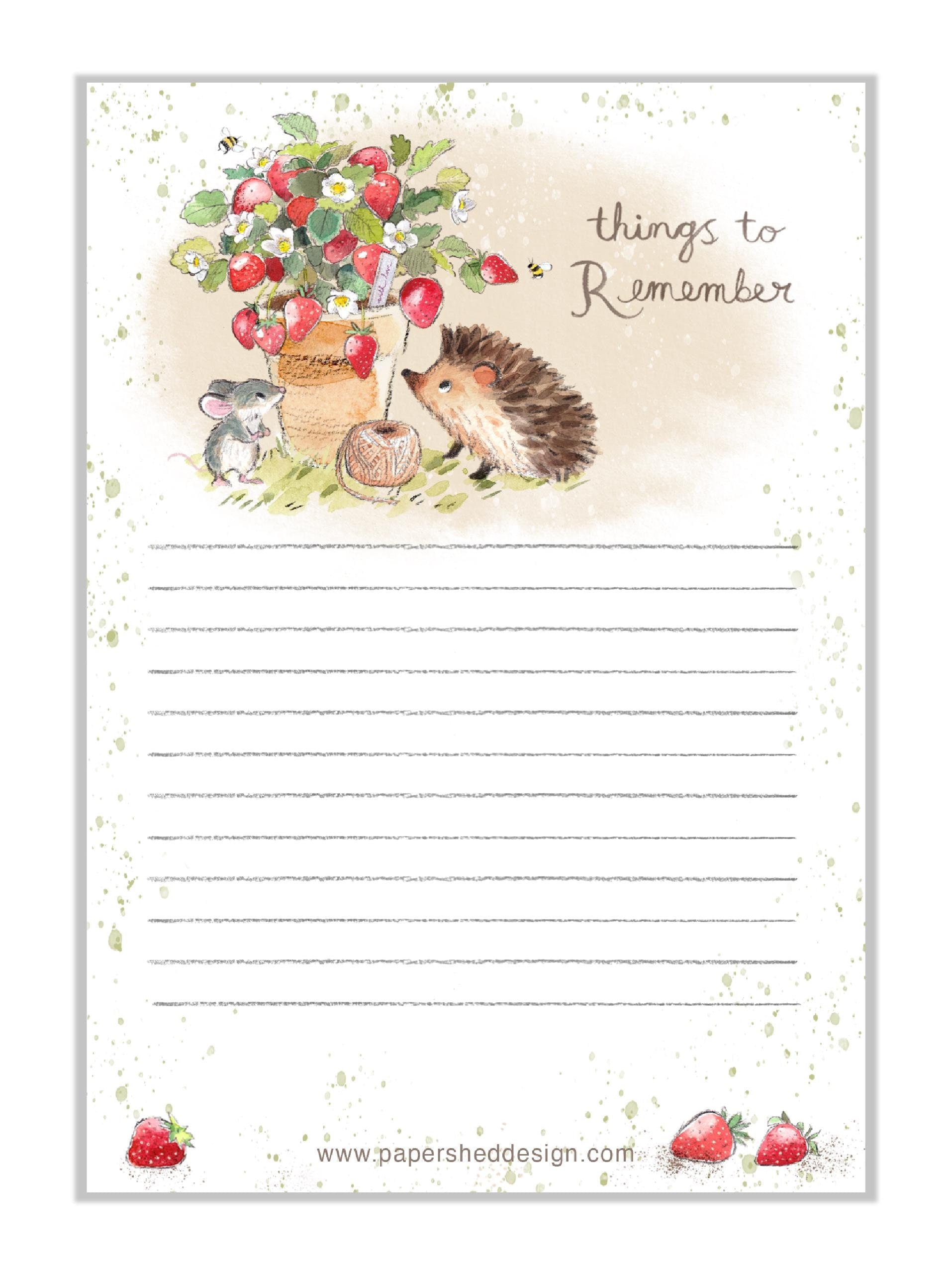Cute notepad - A6 size - things to remember- charming Hedgehog Illustration - 'Morris and Maude' range - made in the UK - NOTE014