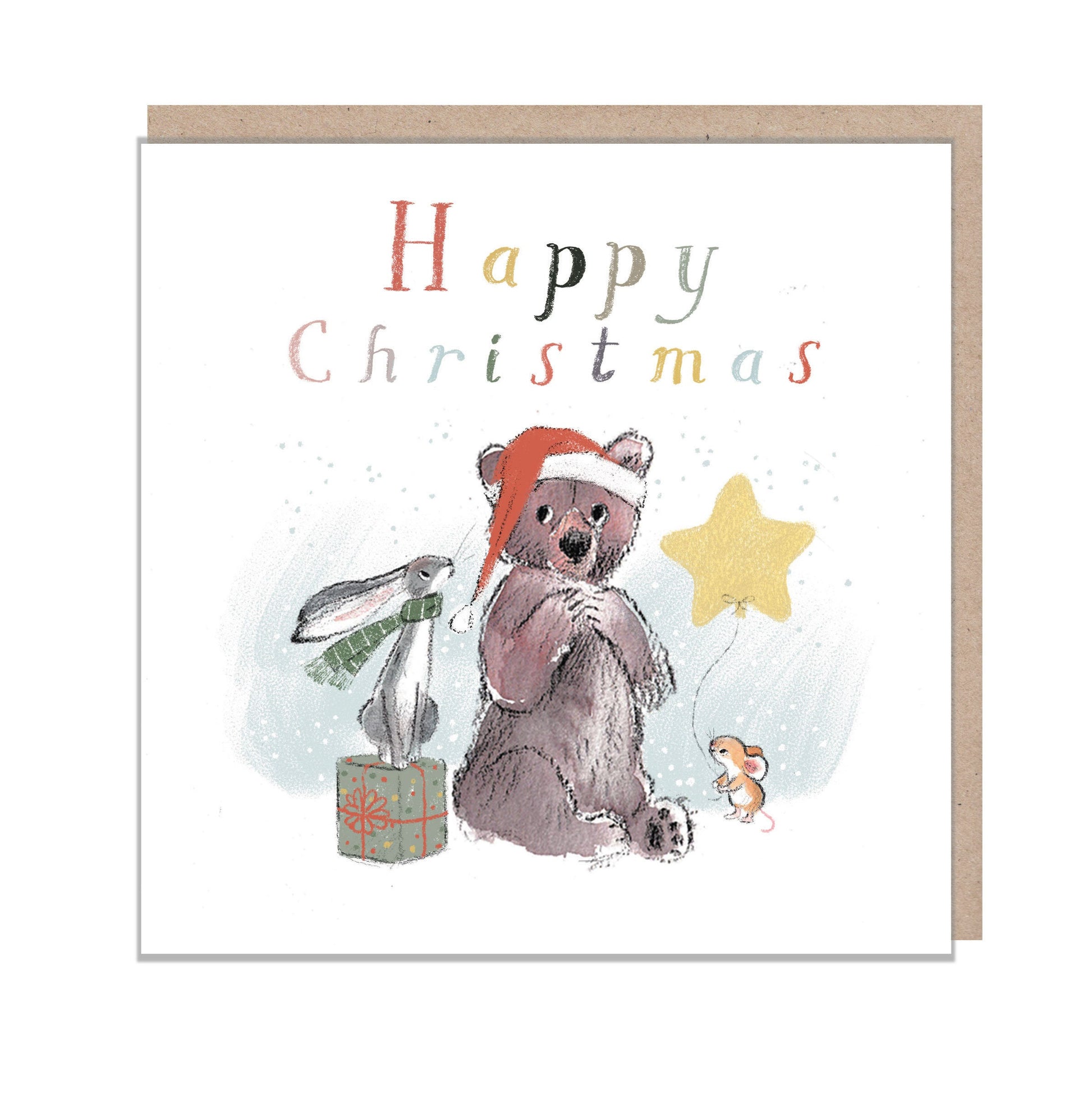 Pack of 4 quality Christmas cards, 'the Bear, the Hare, and the Mouse' range, made in UK, BHMX03/05