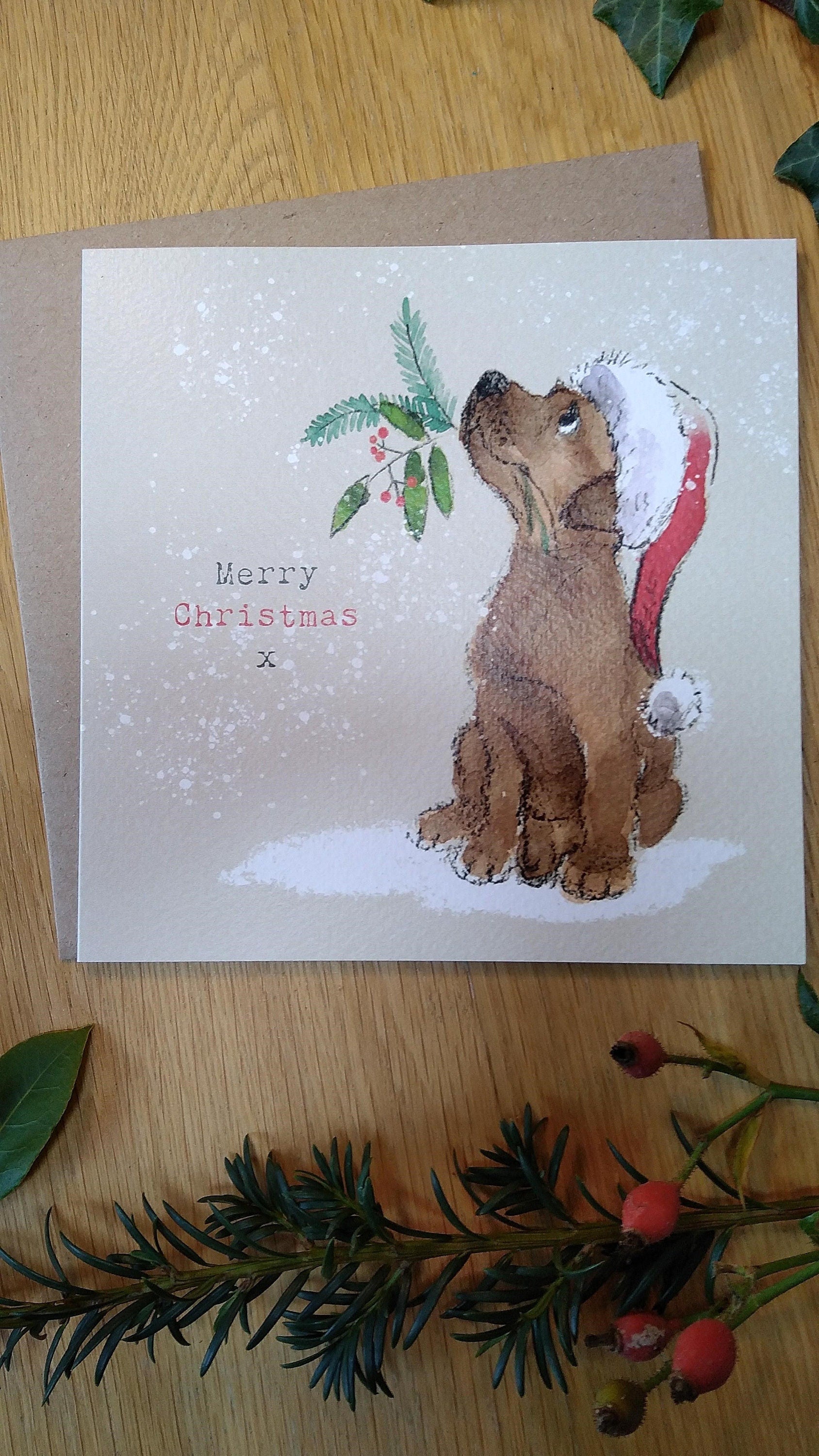 Chocolate Labrador Christmas Card: Charming Dog Illustration