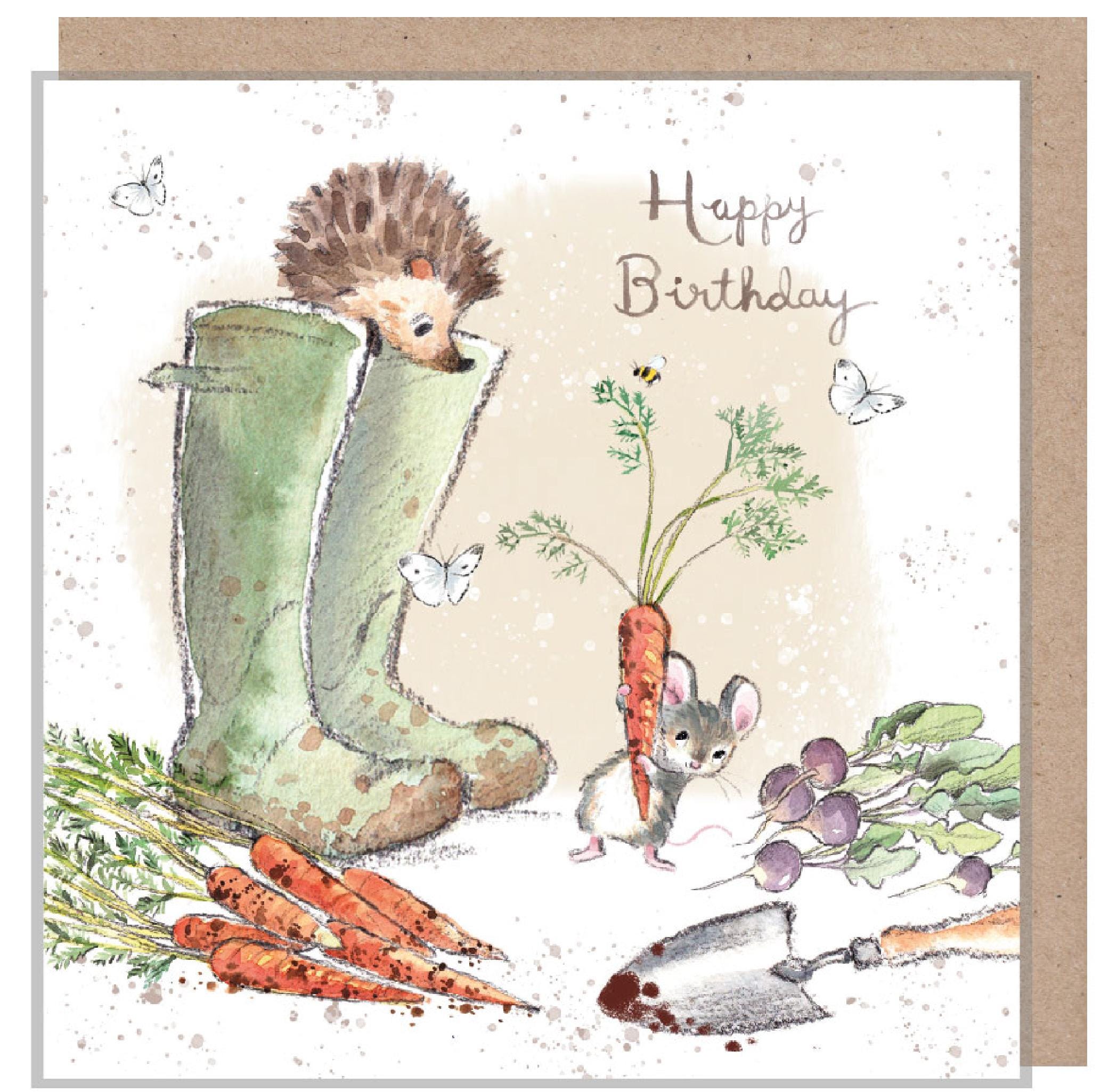 Birthday Card - Quality Card - Charming illustration - Hedgehog in Welly Boots - 'Morris and Maude' range - Made in UK -  MME01