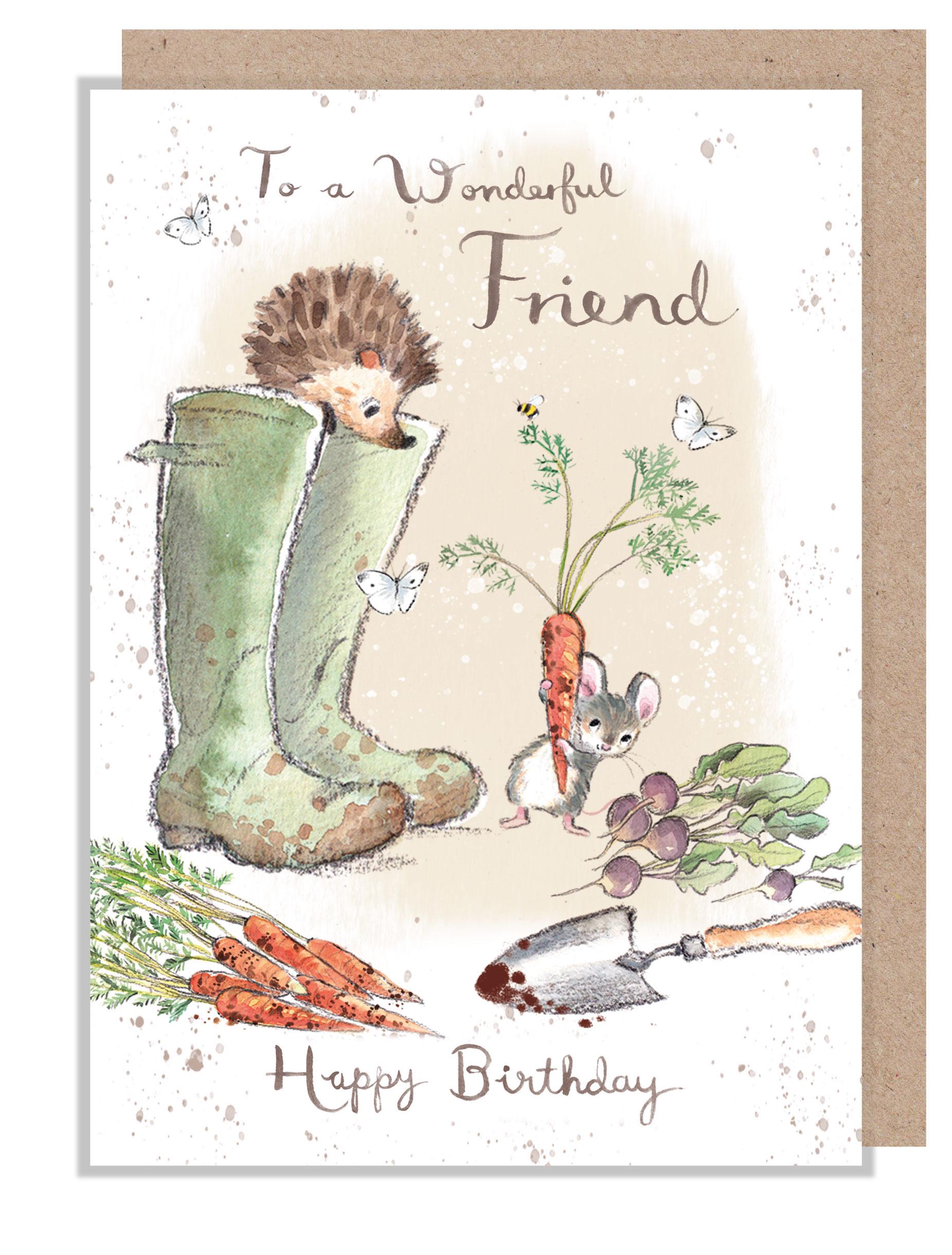 Friend Birthday Card - Quality Card - Charming illustration - Hedgehog in Welly Boots - 'Morris and Maude' range - Made in UK -  MME017