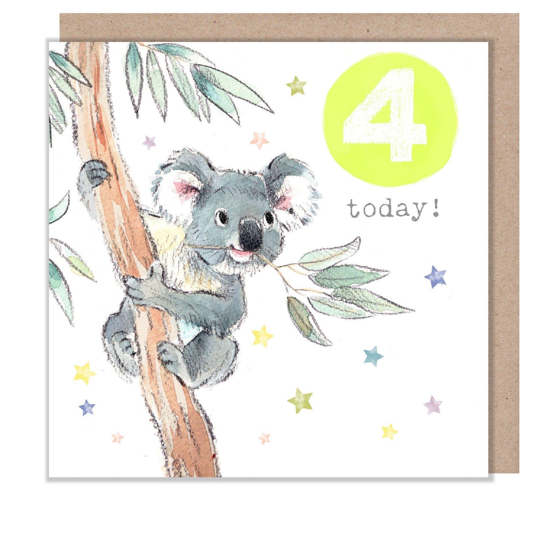 AGE 4 Birthday Card -  Charming illustration - Koala,  'Party Time'  range - Made in UK -  PTAGE04