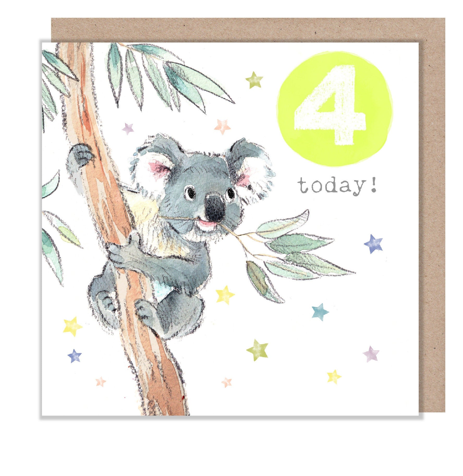 AGE 4 Birthday Card -  Charming illustration - Koala,  'Party Time'  range - Made in UK -  PTAGE04