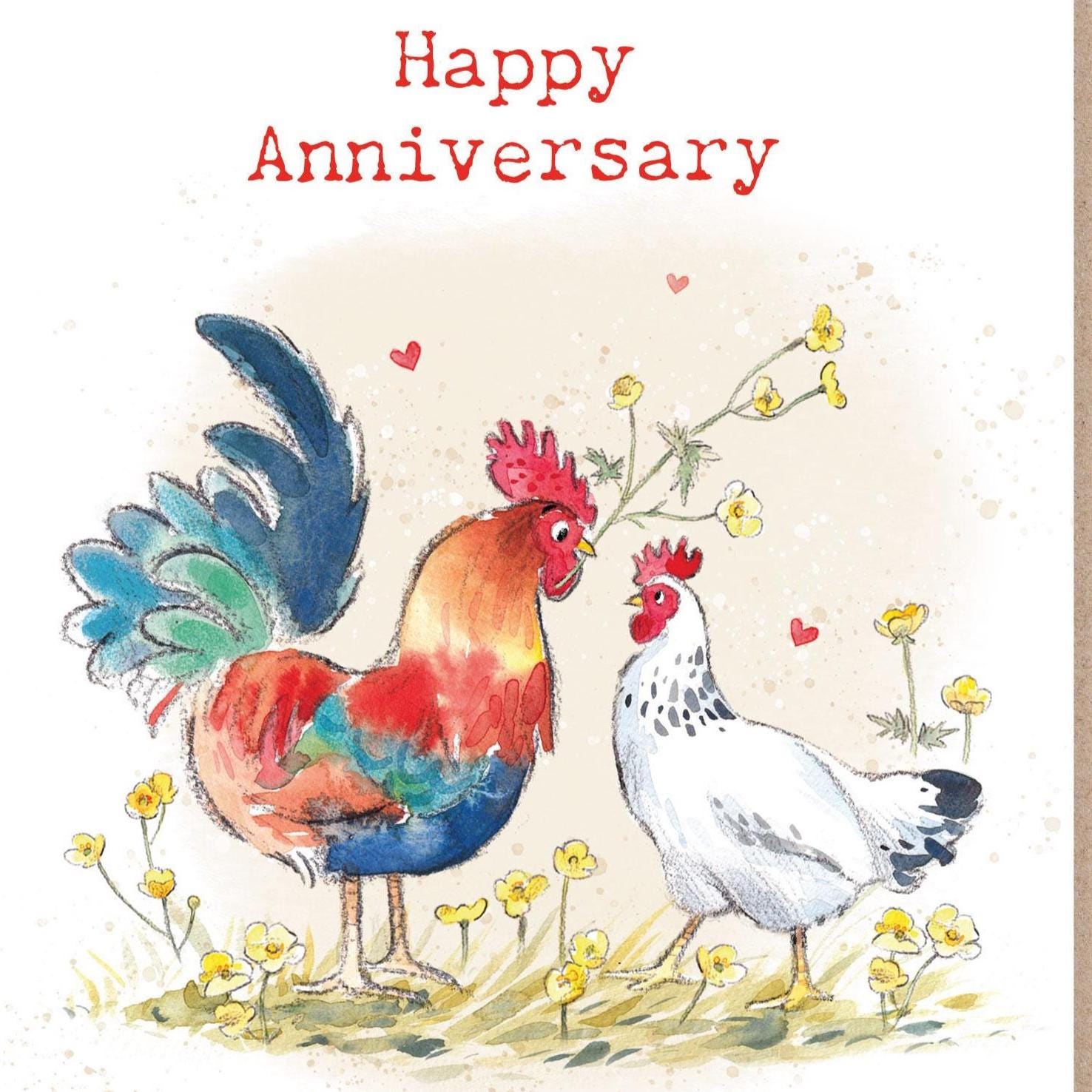Anniversary Card - Charming illustration - Cockrel and Hen - 'Buttercup Farm' range - Made in UK - BF018