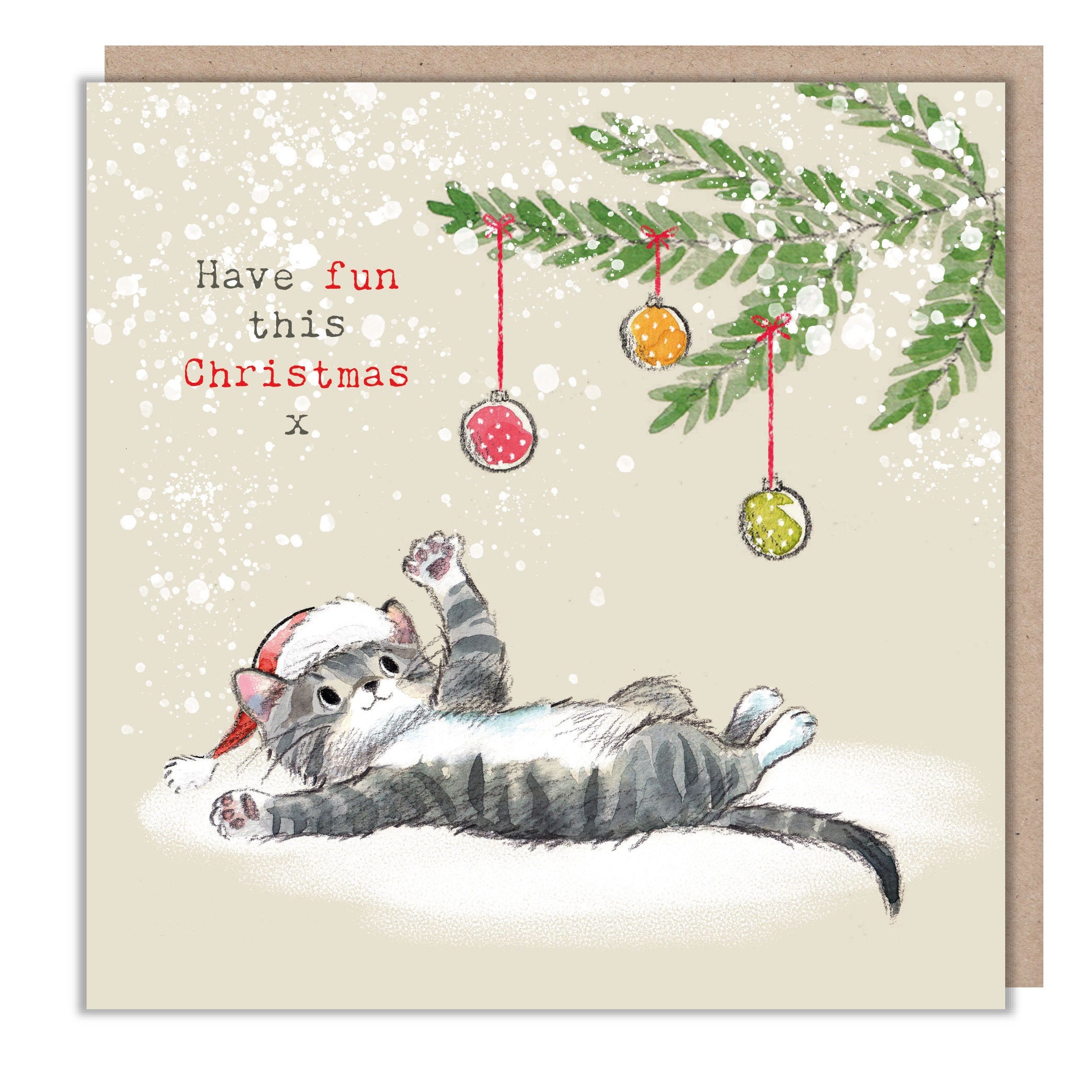 Tabby Cat Christmas Card: 'Pawsitively Purrfect' Holiday Greeting