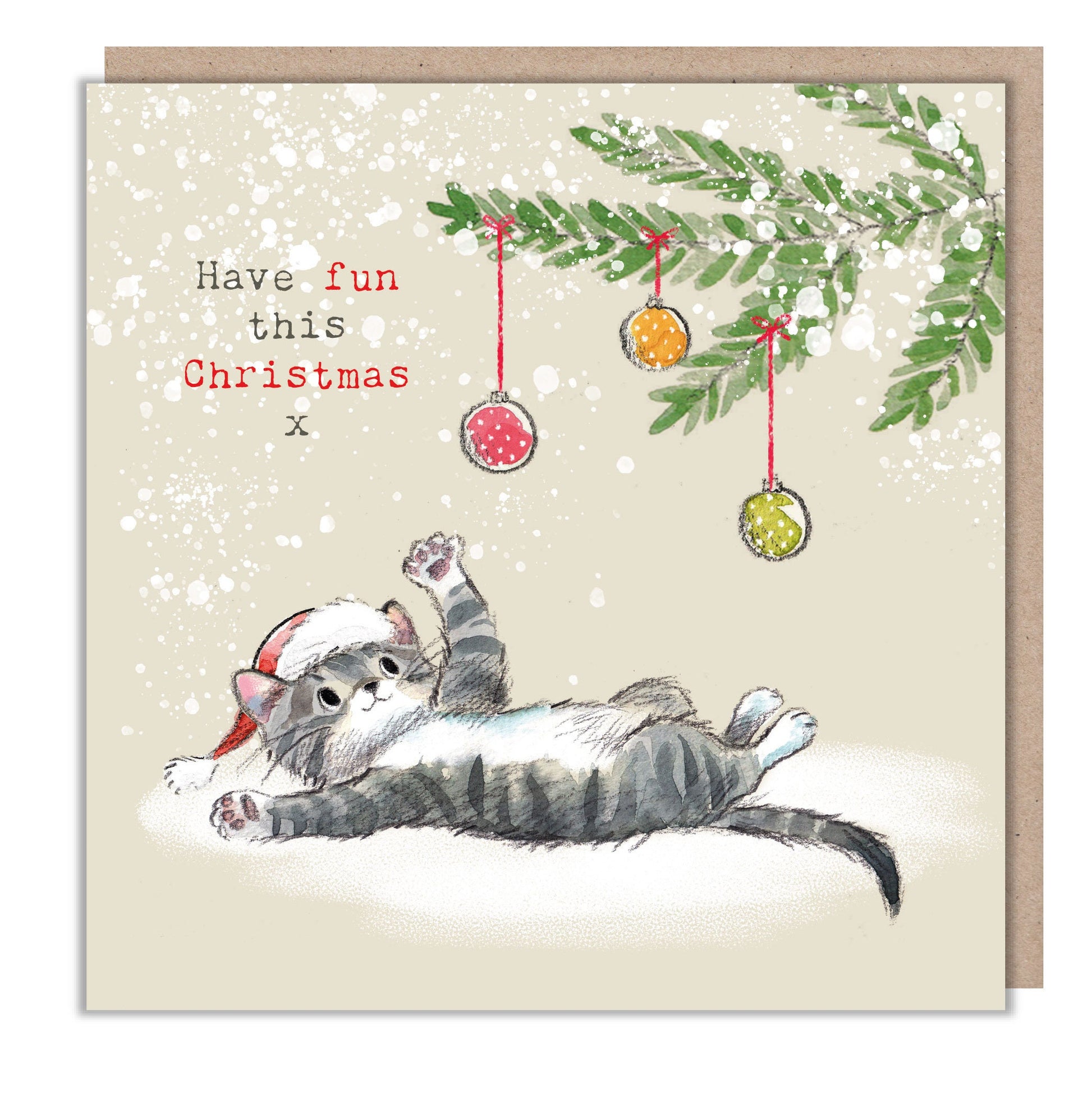 Tabby Cat Christmas Card: 'Pawsitively Purrfect' Holiday Greeting