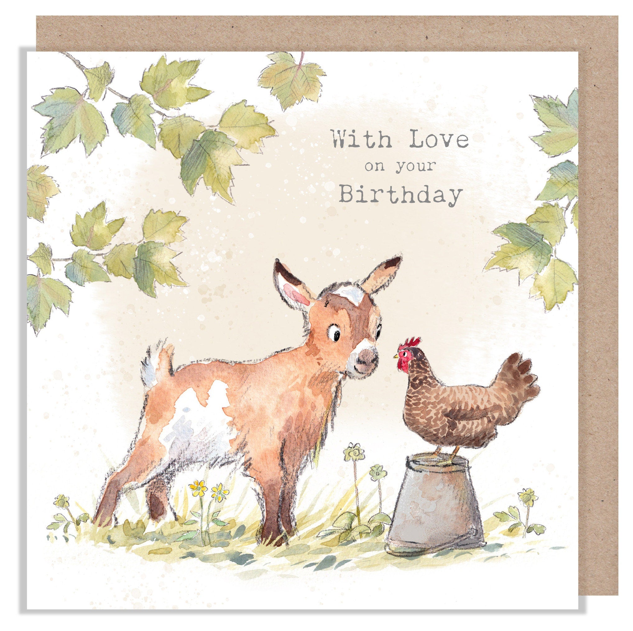 Birthday Card - Quality Greeting Card - Charming illustration - 'Buttercup Farm' range - Goat and Hen - Made in UK -  BF06