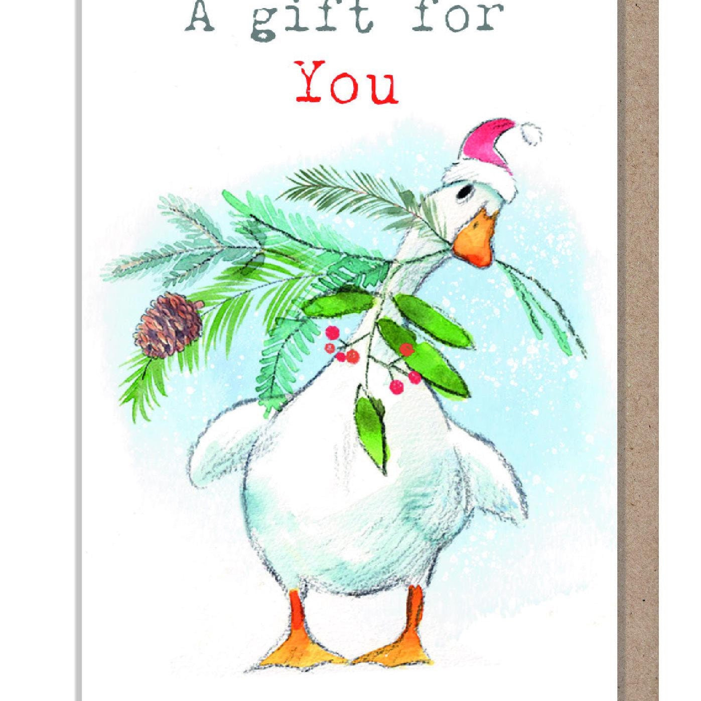 Small Christmas Gift Card - Quality folded Gift card with envelope for a special gift - a gift for you - White Duck design - made in UK GC04