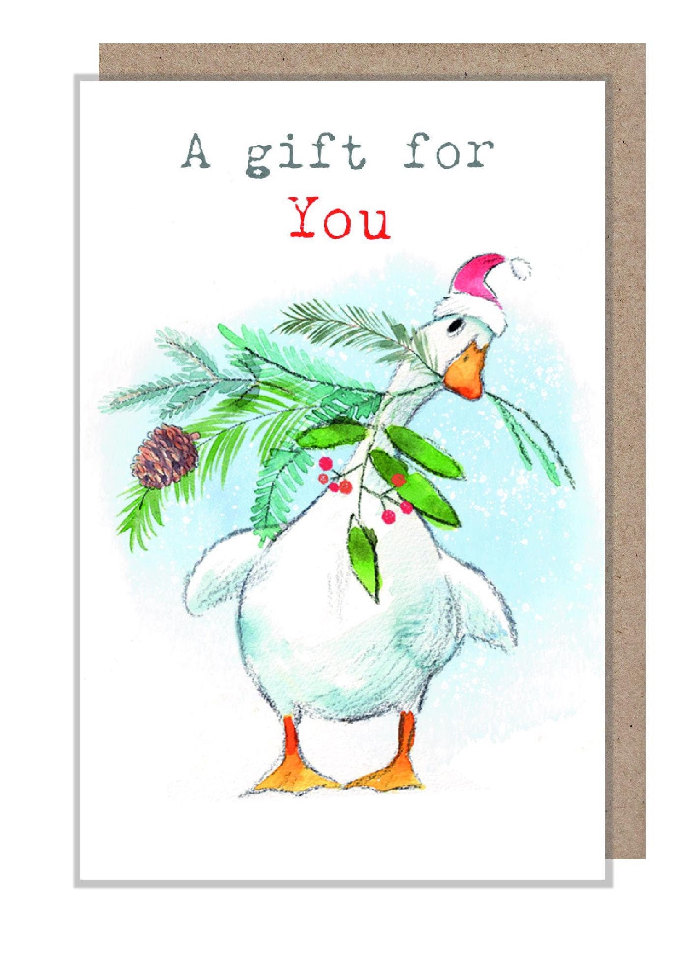 Small Christmas Gift Card - Quality folded Gift card with envelope for a special gift - a gift for you - White Duck design - made in UK GC04