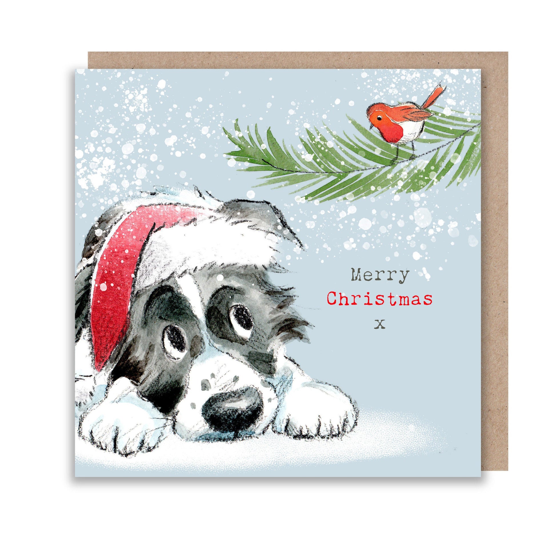 Dog Christmas Card - Quality Christmas Card - Charming illustration - 'Absolutely barking' range- Border Collie- Made in UK -  ABX023