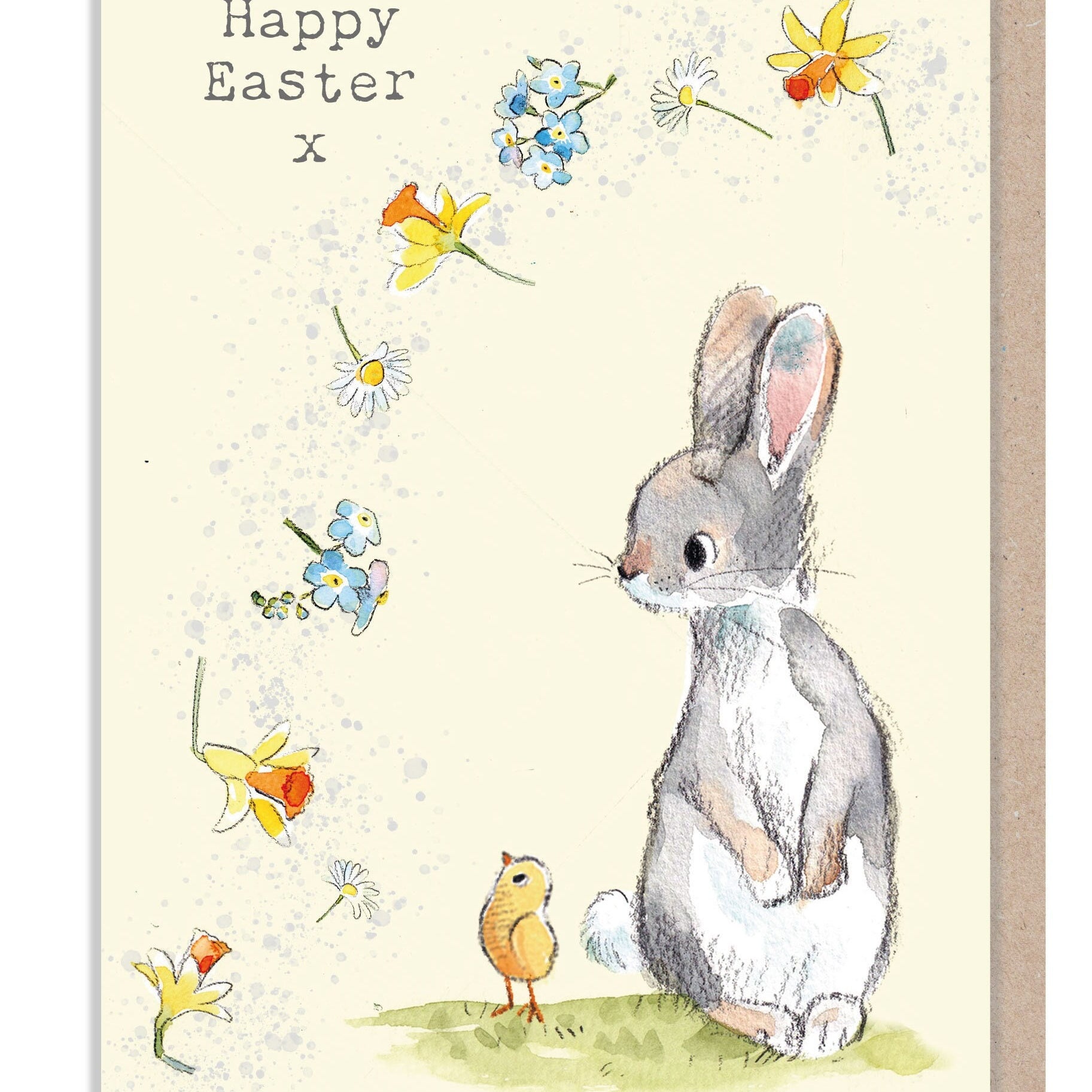 Easter Card - Charming illustration - Rabbit with flowers - 'Bucklebury Wood'  range - Made in UK -  BWEASTER03