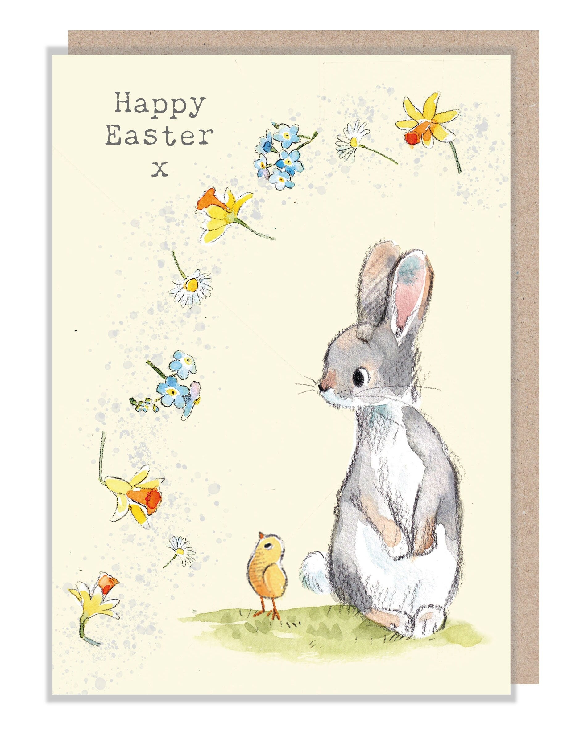 Easter Card - Charming illustration - Rabbit with flowers - 'Bucklebury Wood'  range - Made in UK -  BWEASTER03