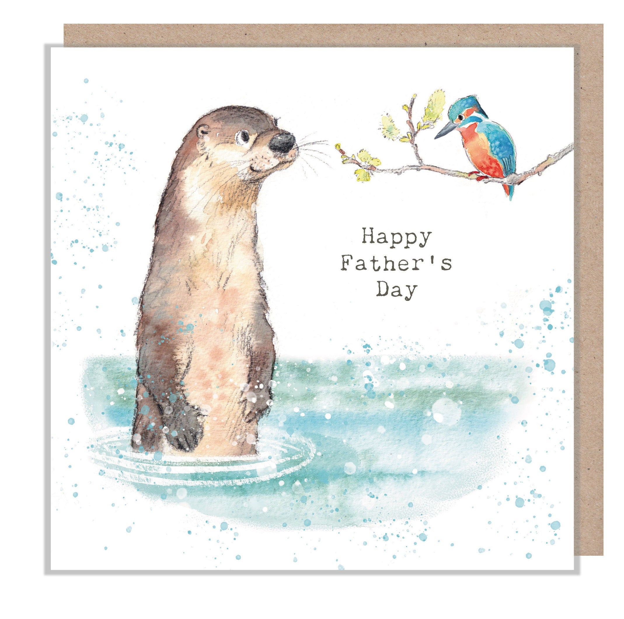 Fathers Day Card - Otter and kingfisher illustration - 'Down by the river' range - made in UK  - RIVFD01