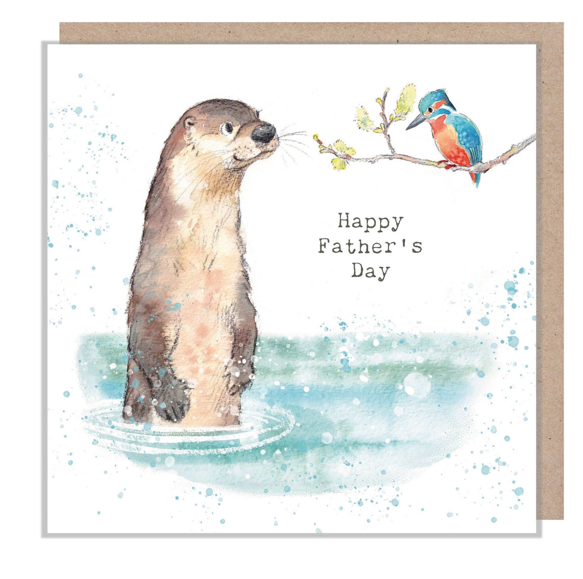 Fathers Day Card - Otter and kingfisher illustration - 'Down by the river' range - made in UK  - RIVFD01