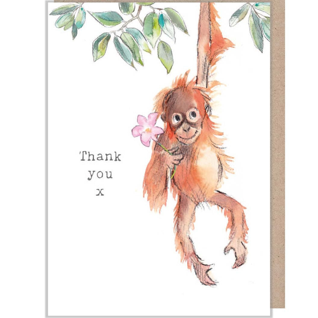 Thank you card - Orangutan illustration - 'Wonderfully Wild'  range - Made in UK -  WWE023