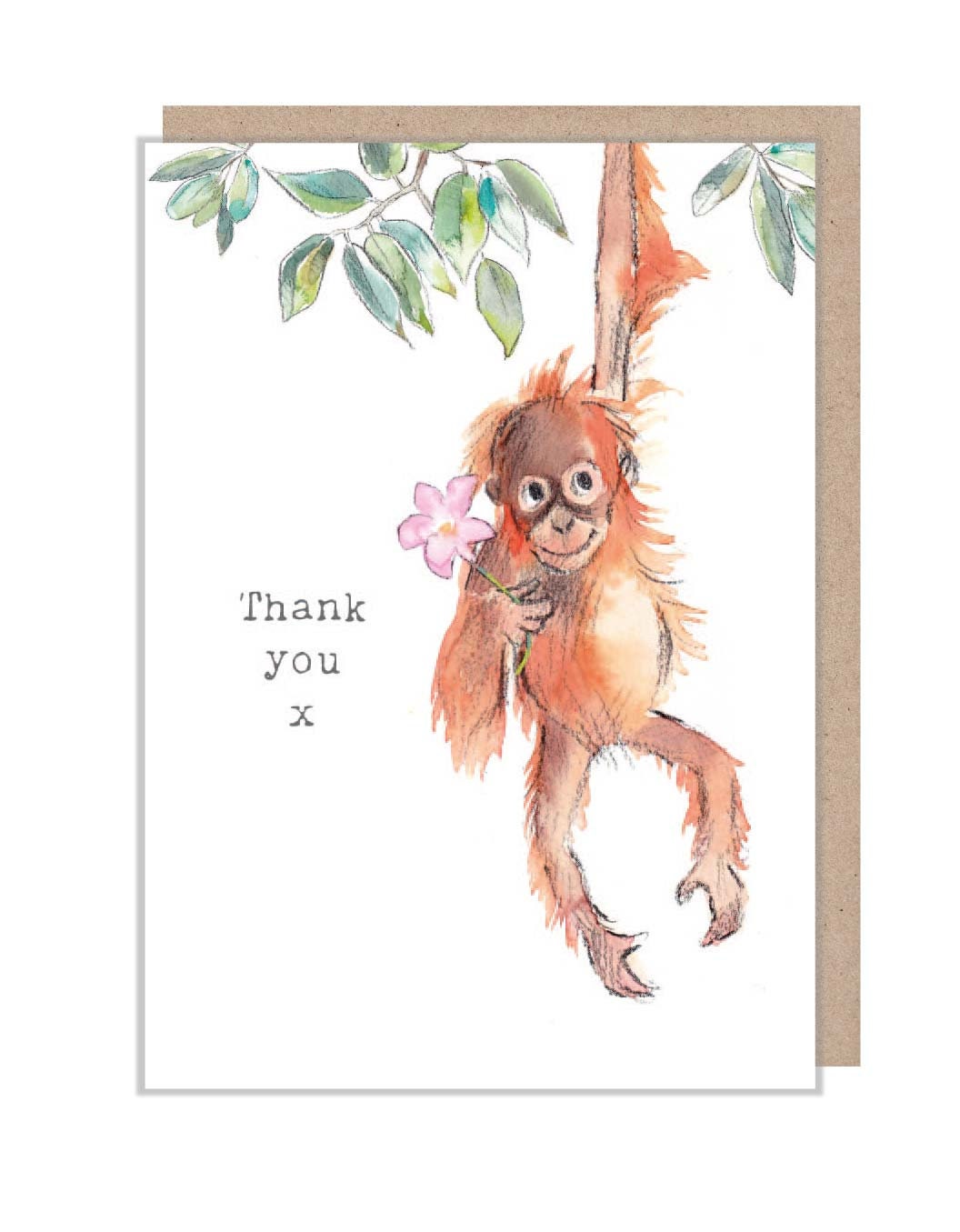 Thank you card - Orangutan illustration - 'Wonderfully Wild'  range - Made in UK -  WWE023