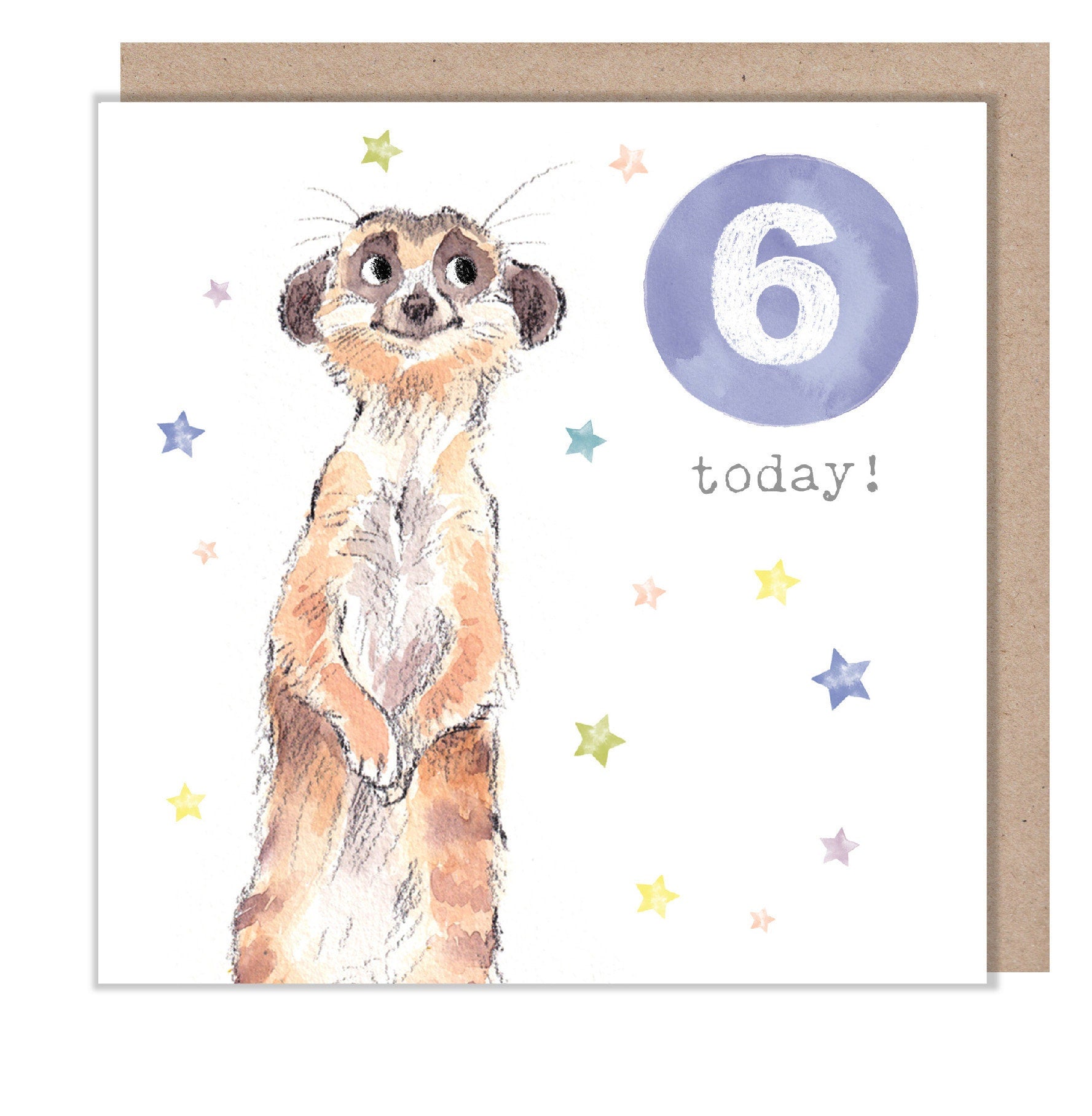 AGE 6 Birthday Card -  Charming illustration - Meerkat,  'Party Time'  range - Made in UK -  PTAGE06