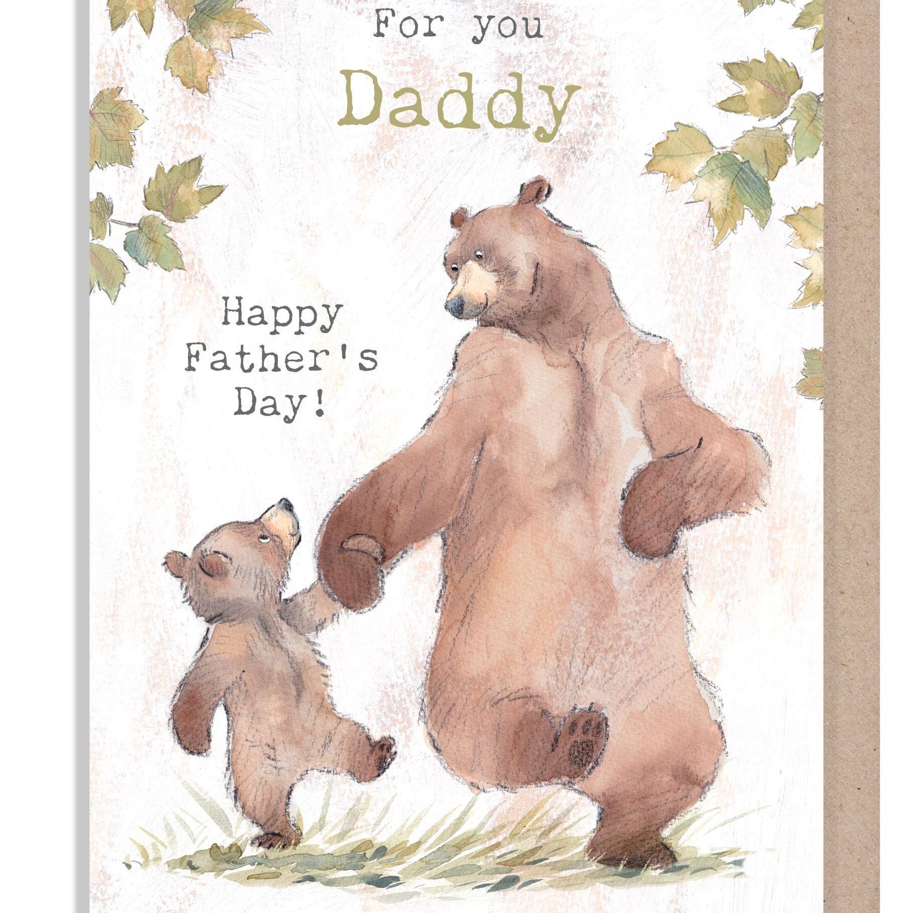Daddy -Fathers Day card, Quality Greeting Card, Bear with Cub 'Hey Bear' range, Fun hand drawn Illustrations, made in UK, HBFD01