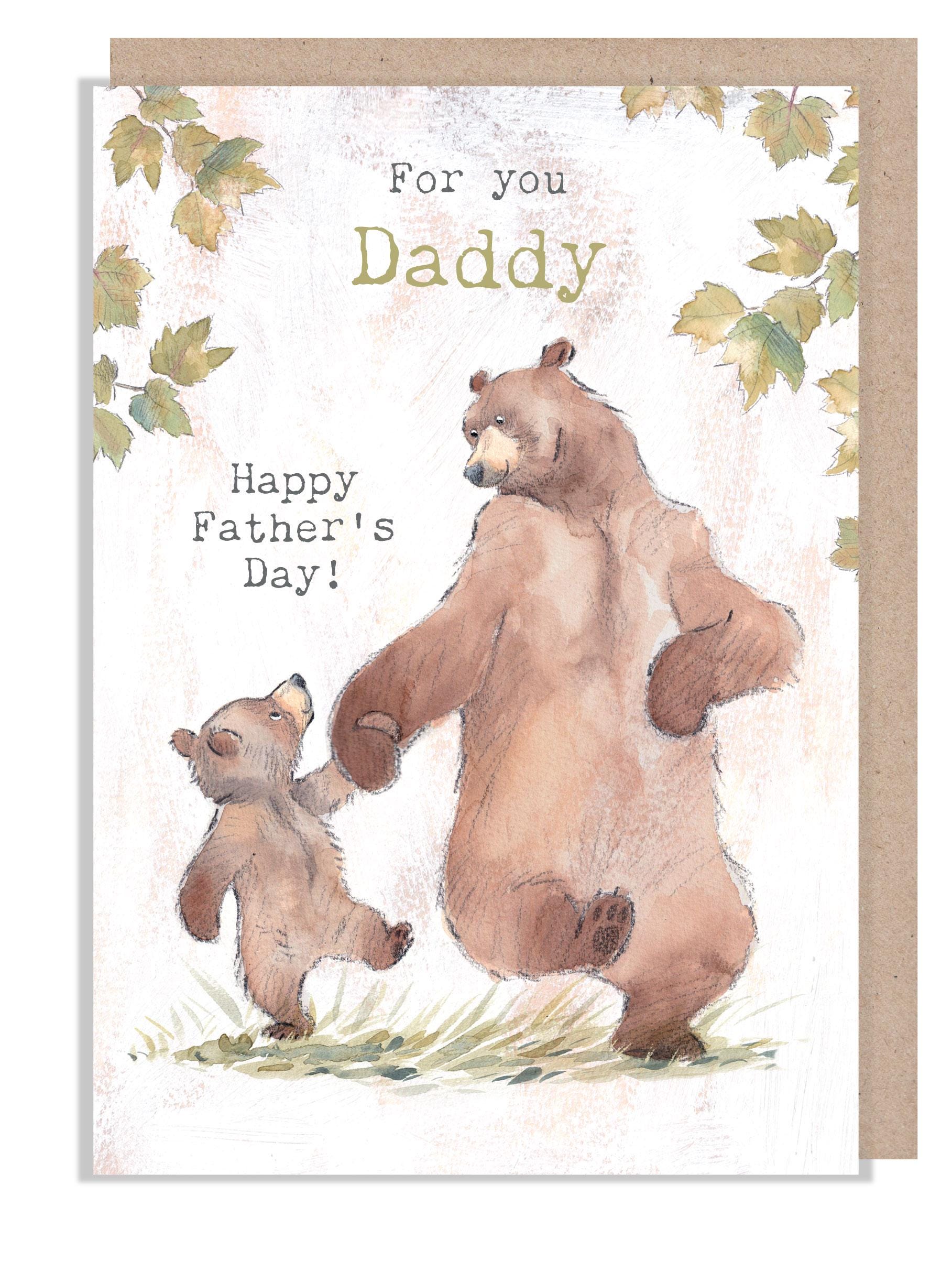 Daddy -Fathers Day card, Quality Greeting Card, Bear with Cub 'Hey Bear' range, Fun hand drawn Illustrations, made in UK, HBFD01