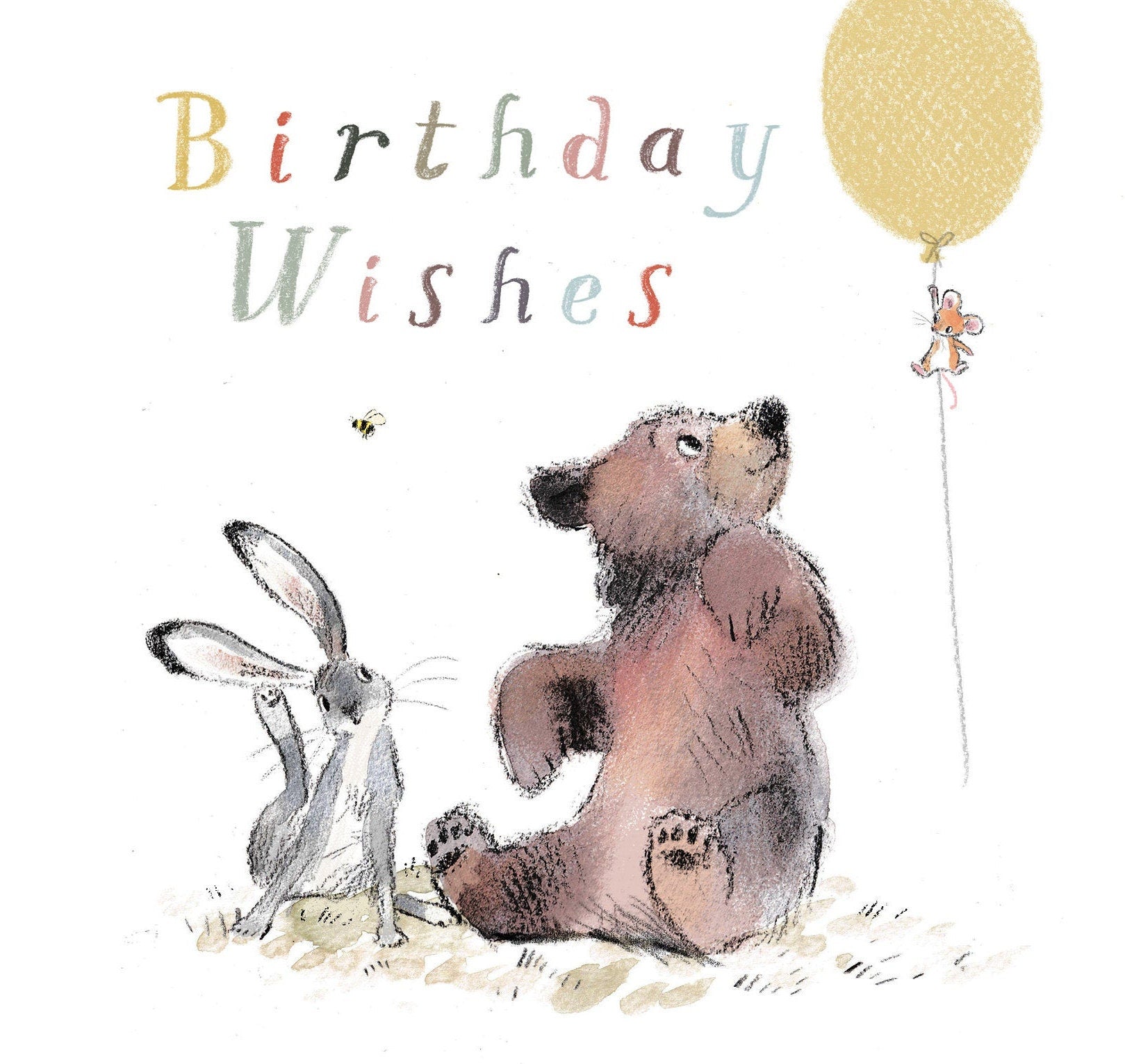 Birthday Wishes, Quality Greeting Card, 'the Bear, the Hare, and the Mouse' , heart warming Illustrations, made in UK, no plastic, BHME07
