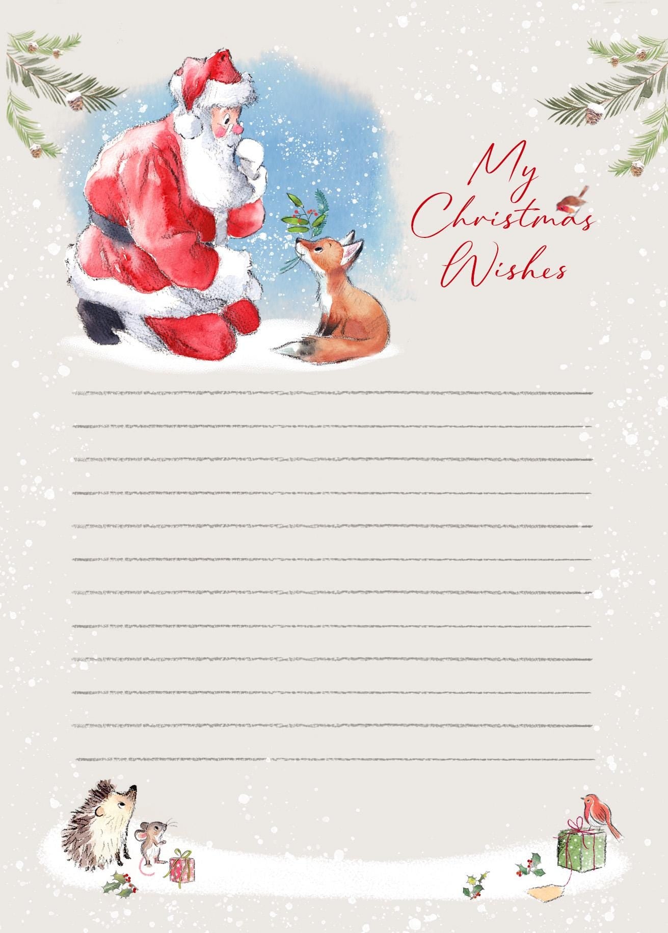 Christmas Notepad - A6 size - My Christmas wishes - Wintery tails - charming Santa Illustration - made in the UK - XNOTE03