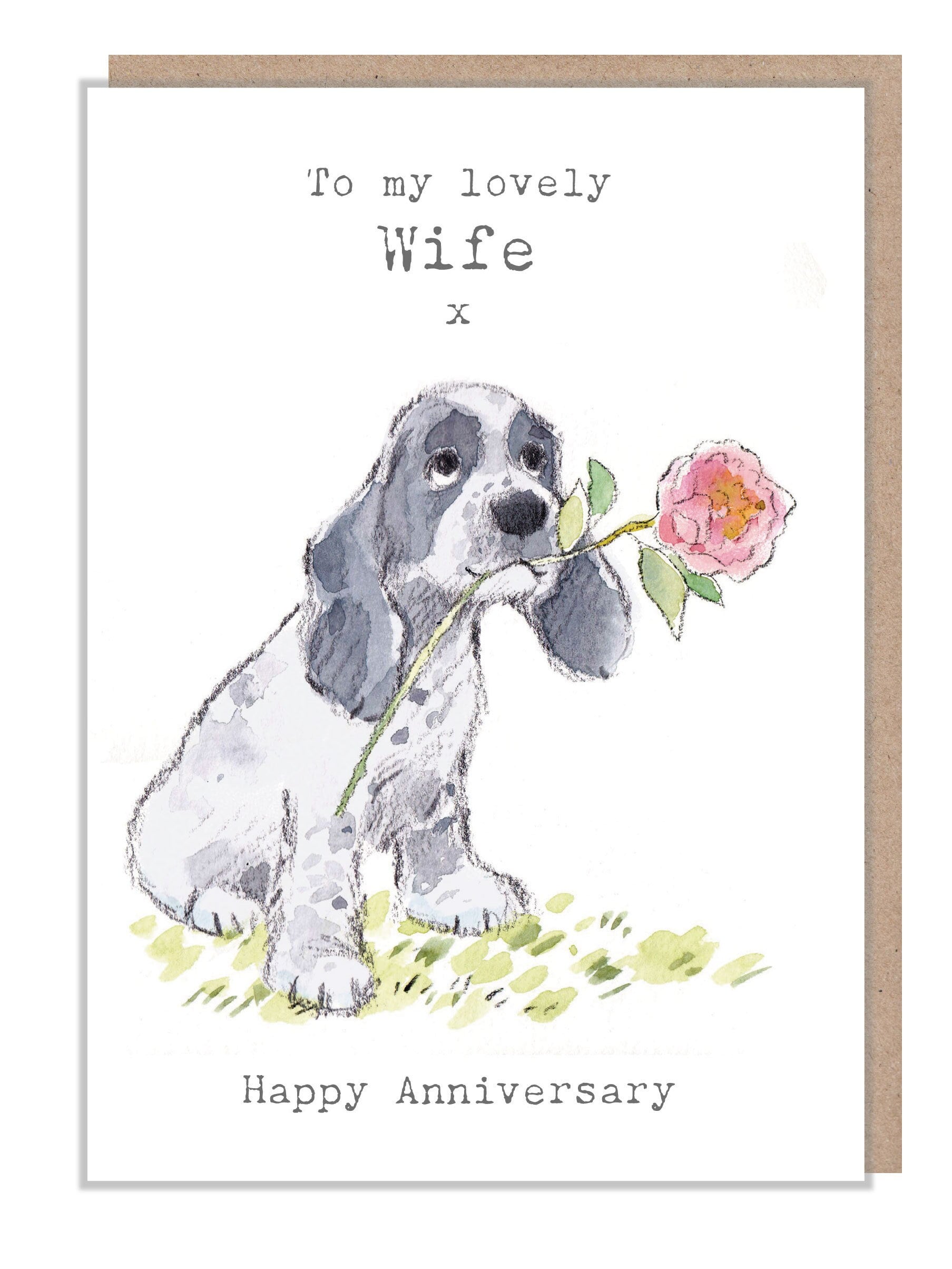 Wife Anniversary card - Cute Cocker Spaniel Illustration - Absolutely Barking range - ABE090
