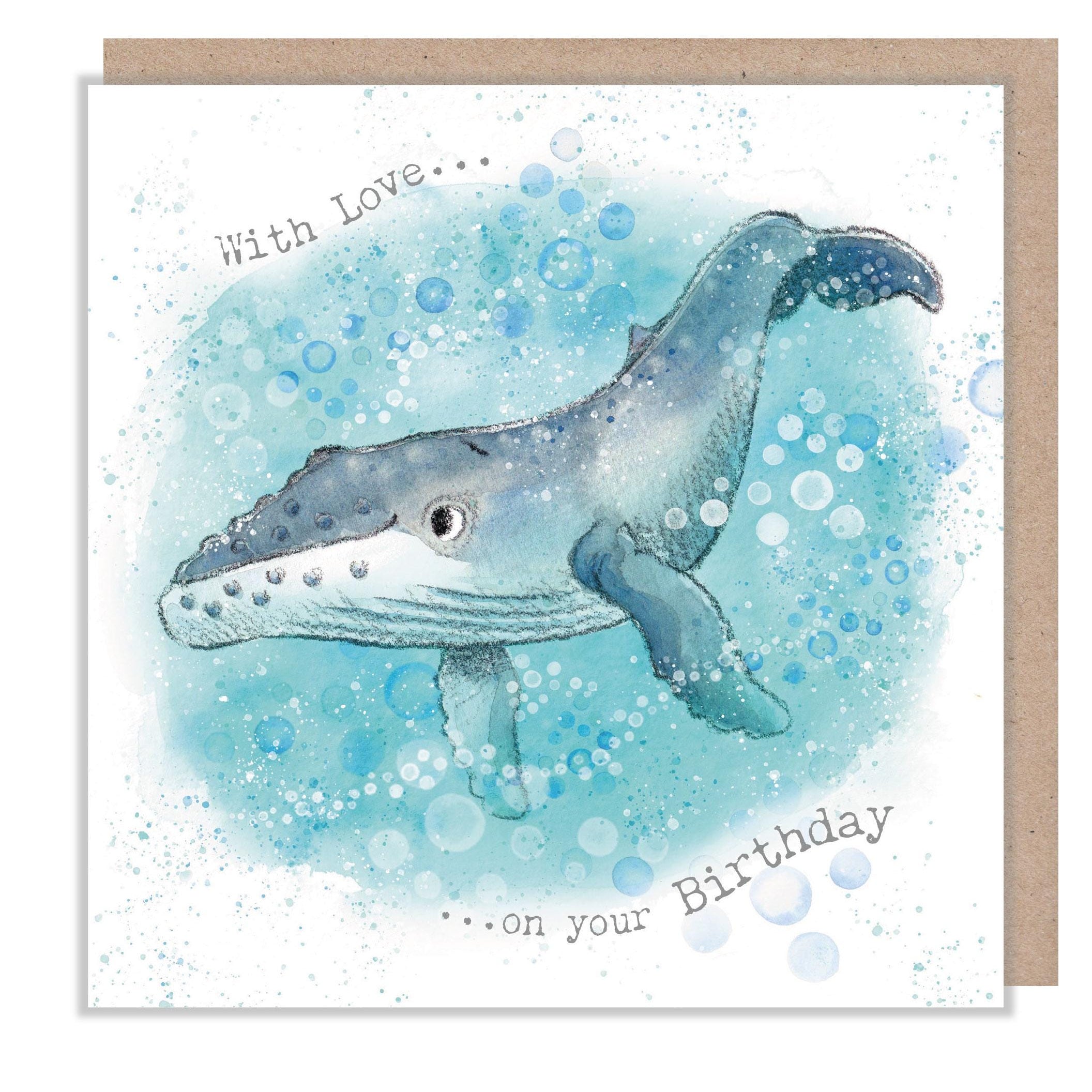 Birthday Card- Quality greeting Card - Whale and bubbles illustration - 'by the Seashore' range - made in UK  - SEA09