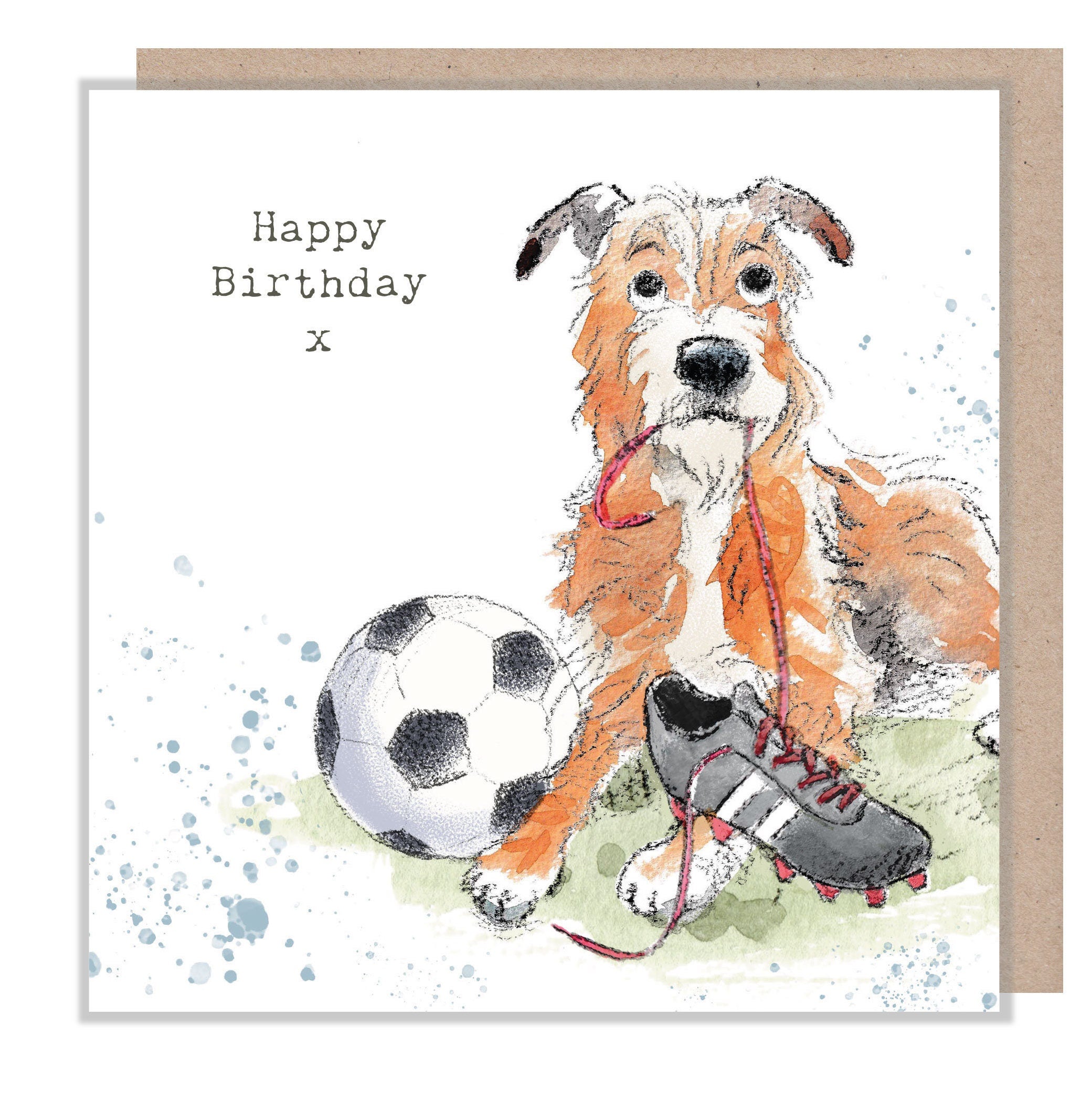 Dog Birthday Card - Quality Greeting Card - Charming illustration - 'Absolutely barking' range - Dog with football - Made in UK -  ABE058