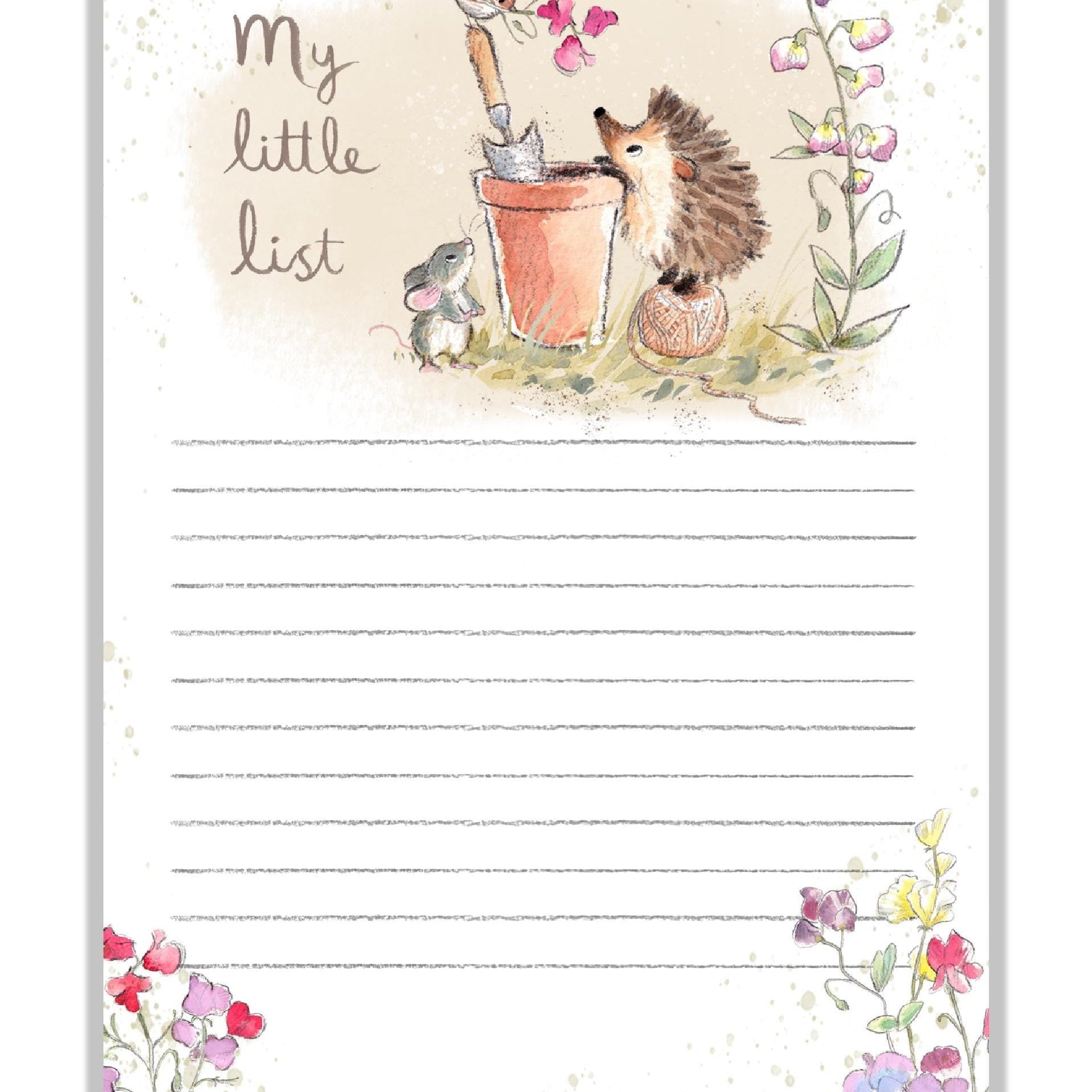 Cute notepad - A6 size - My little list - charming Hedgehog Illustration - 'Morris and Maude' range - made in the UK - NOTE016