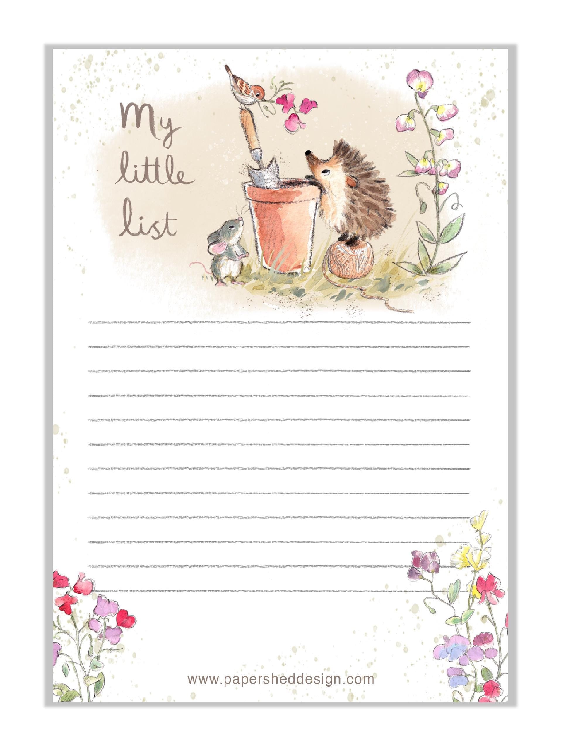 Cute notepad - A6 size - My little list - charming Hedgehog Illustration - 'Morris and Maude' range - made in the UK - NOTE016