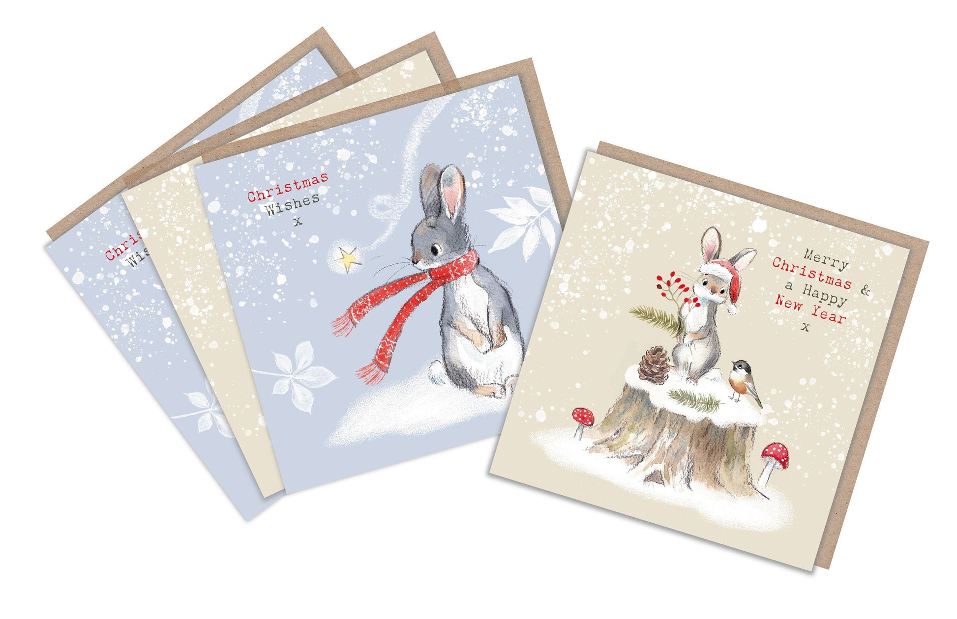 Rabbit Christmas Cards: 'Bucklebury Wood' Illustrations, Pack of 4