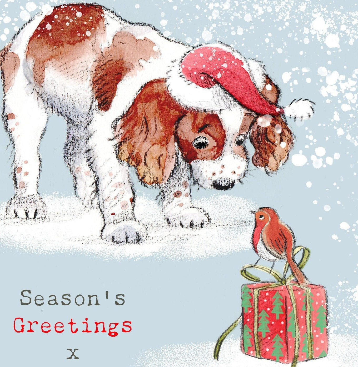 Dog Christmas Card - Quality Christmas Card - Charming illustration - 'Absolutely barking' range- Springer Spaniel- Made in UK -  ABX018