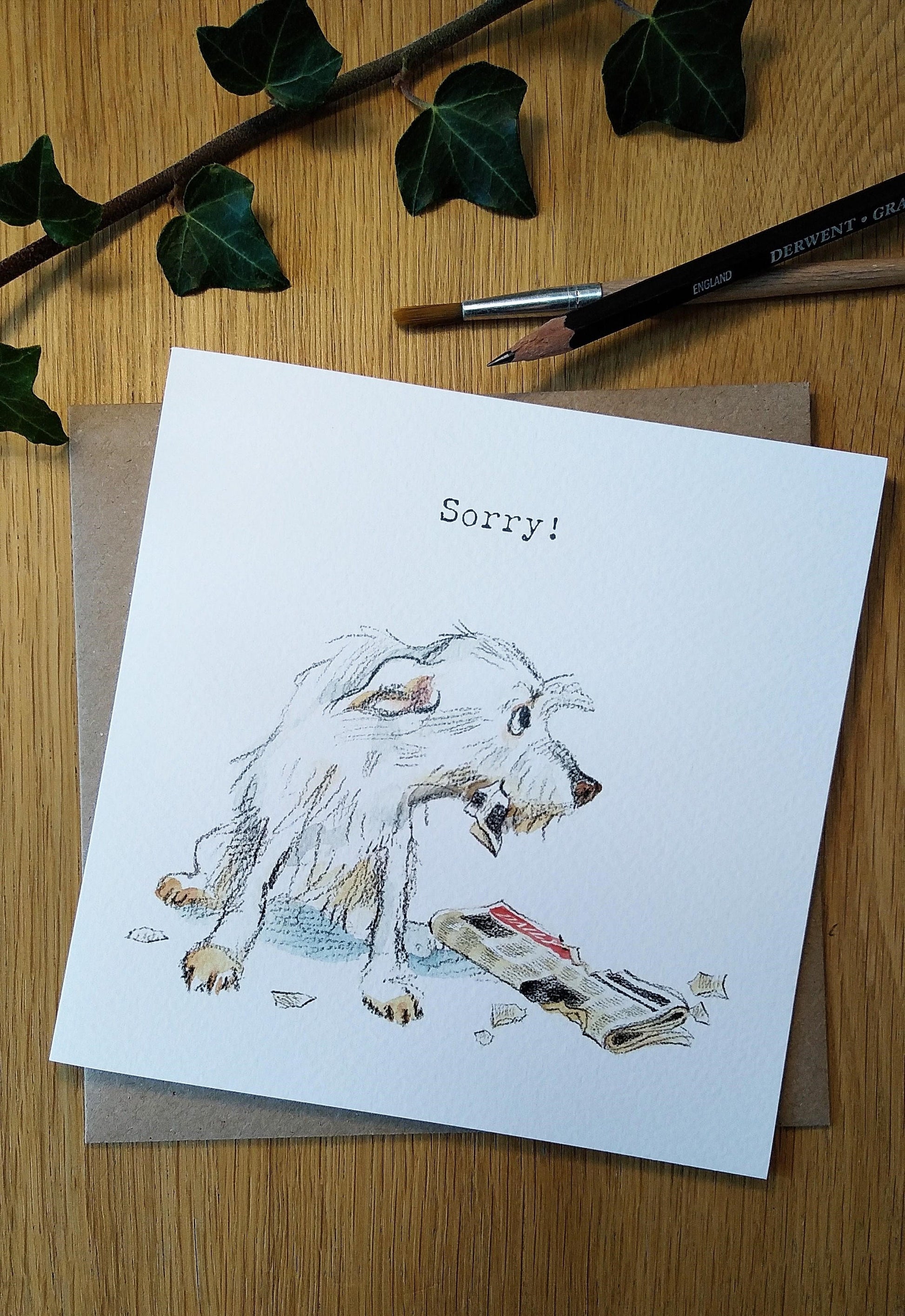 Sorry Card: Charming Hand-Drawn Dog Illustration ABE06